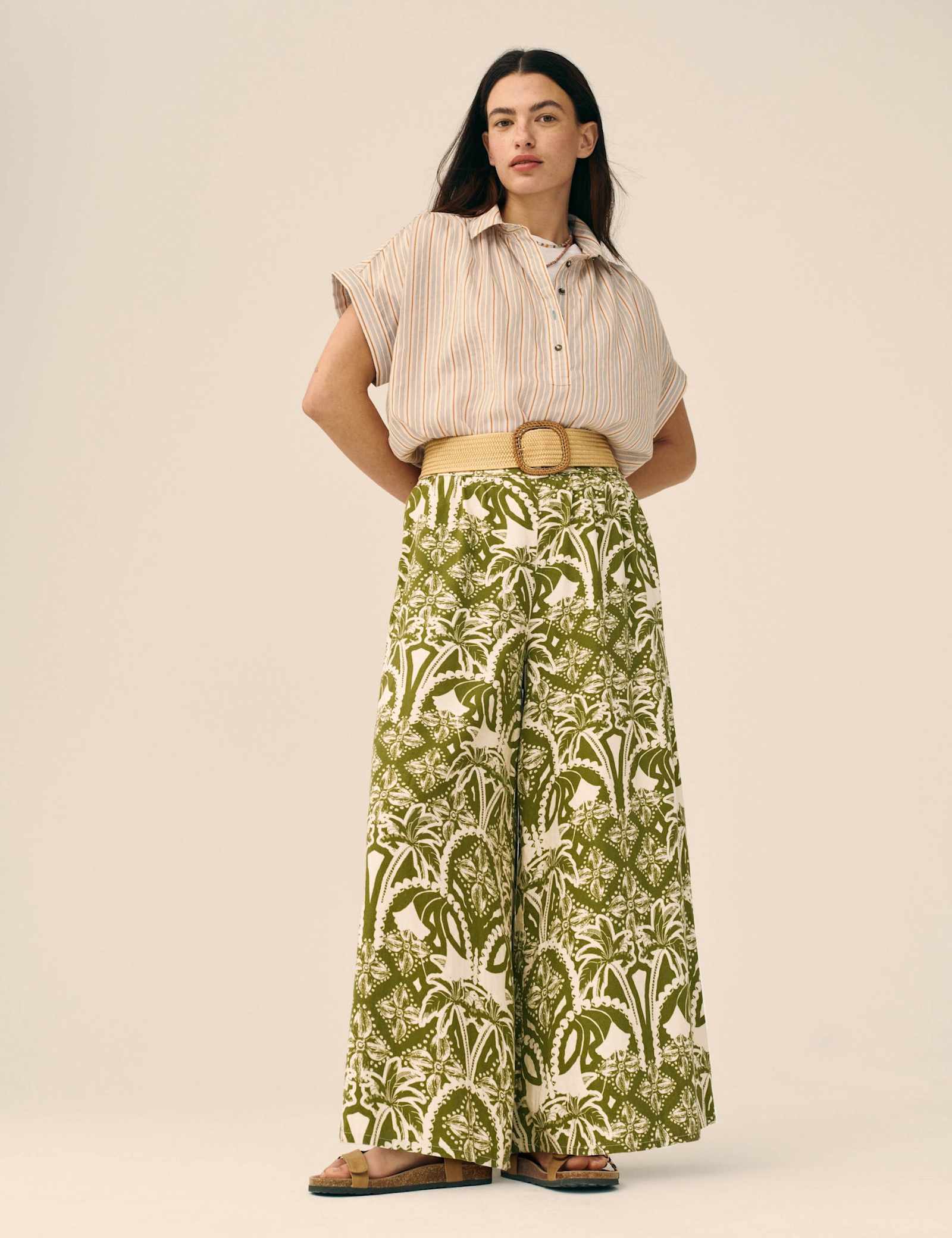 Linen Rich Floral Wide Leg Trousers - image 2