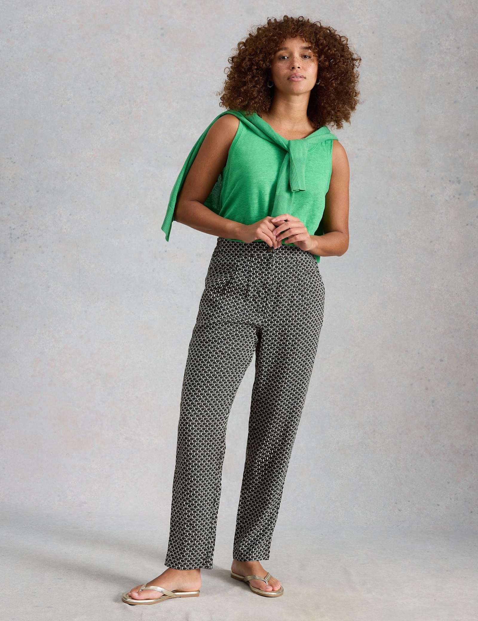 Pure Linen Printed Tapered Trousers - image 2