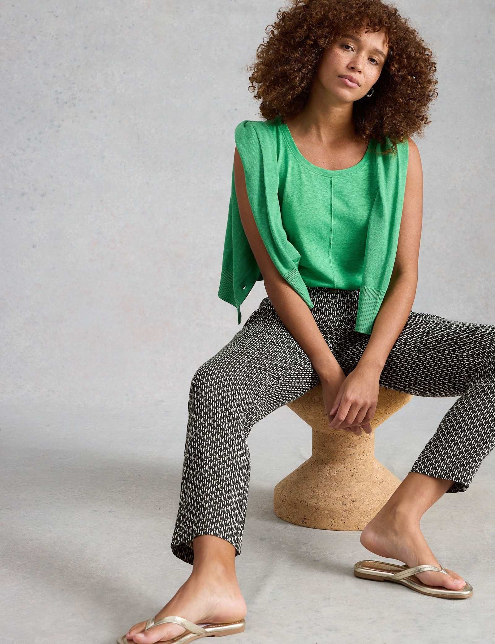 Pure Linen Printed Tapered Trousers - image 4
