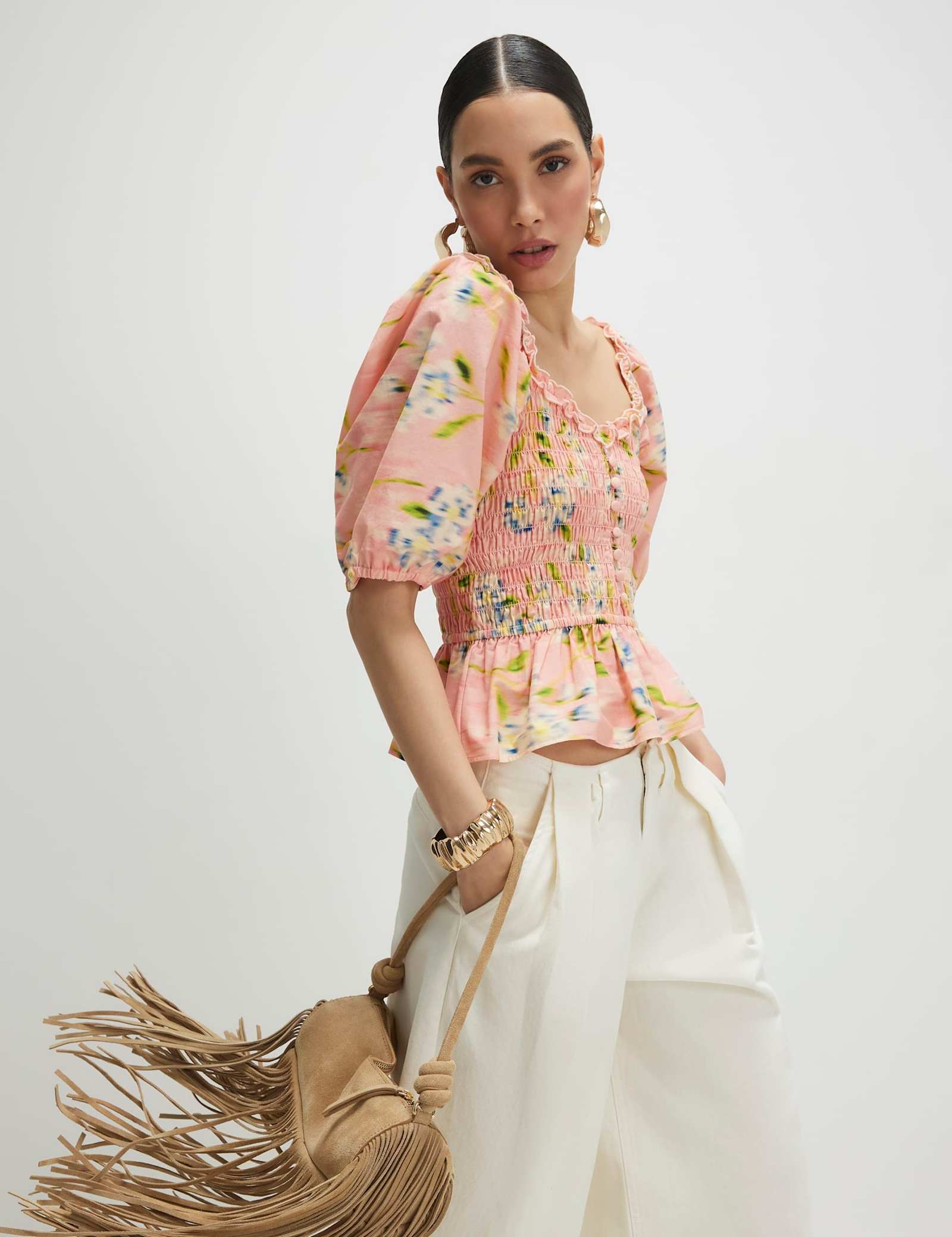 Pure Cotton Floral Shirred Puff Sleeve Top - image 4
