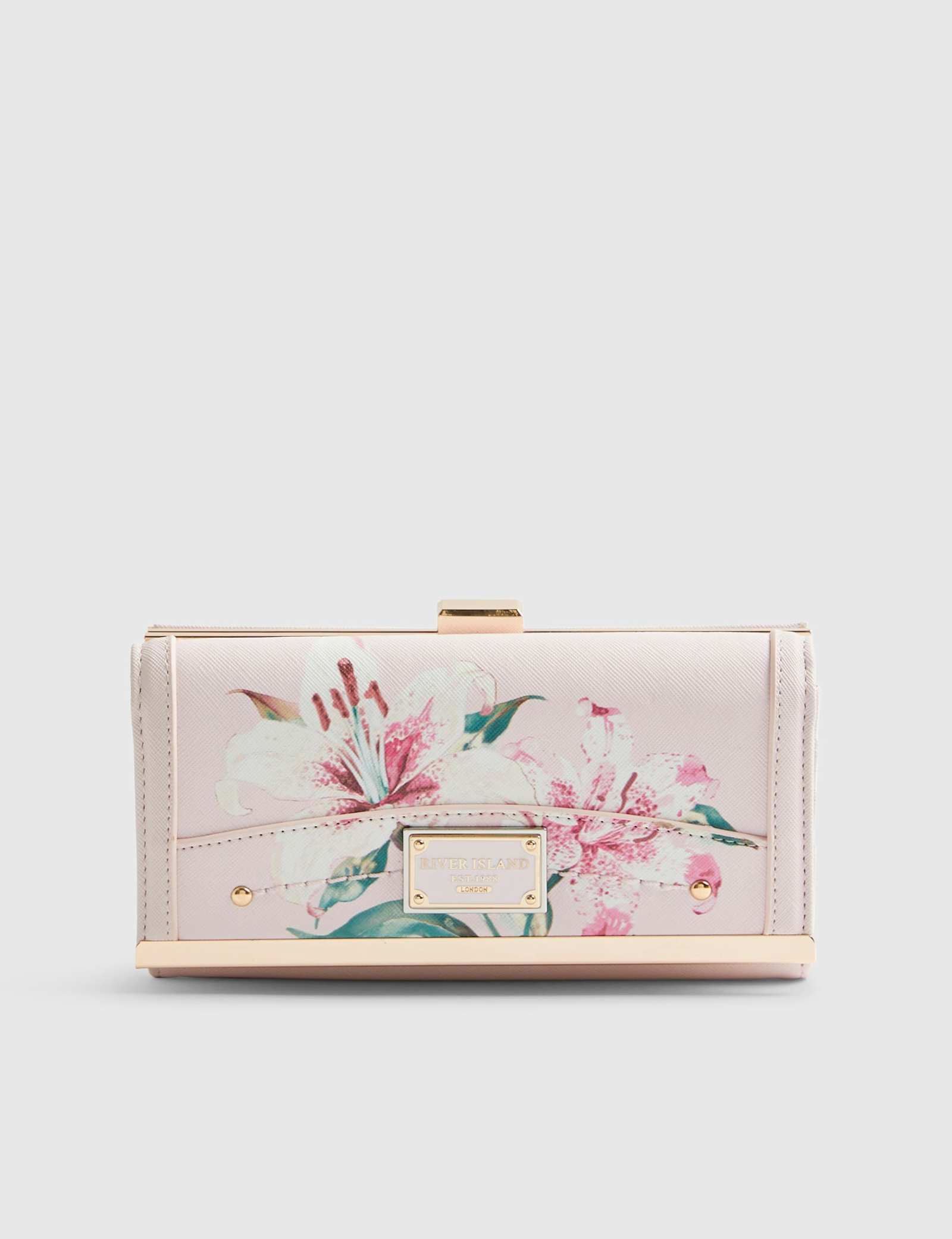 Faux Leather Floral Print Clip Top Purse - image 1