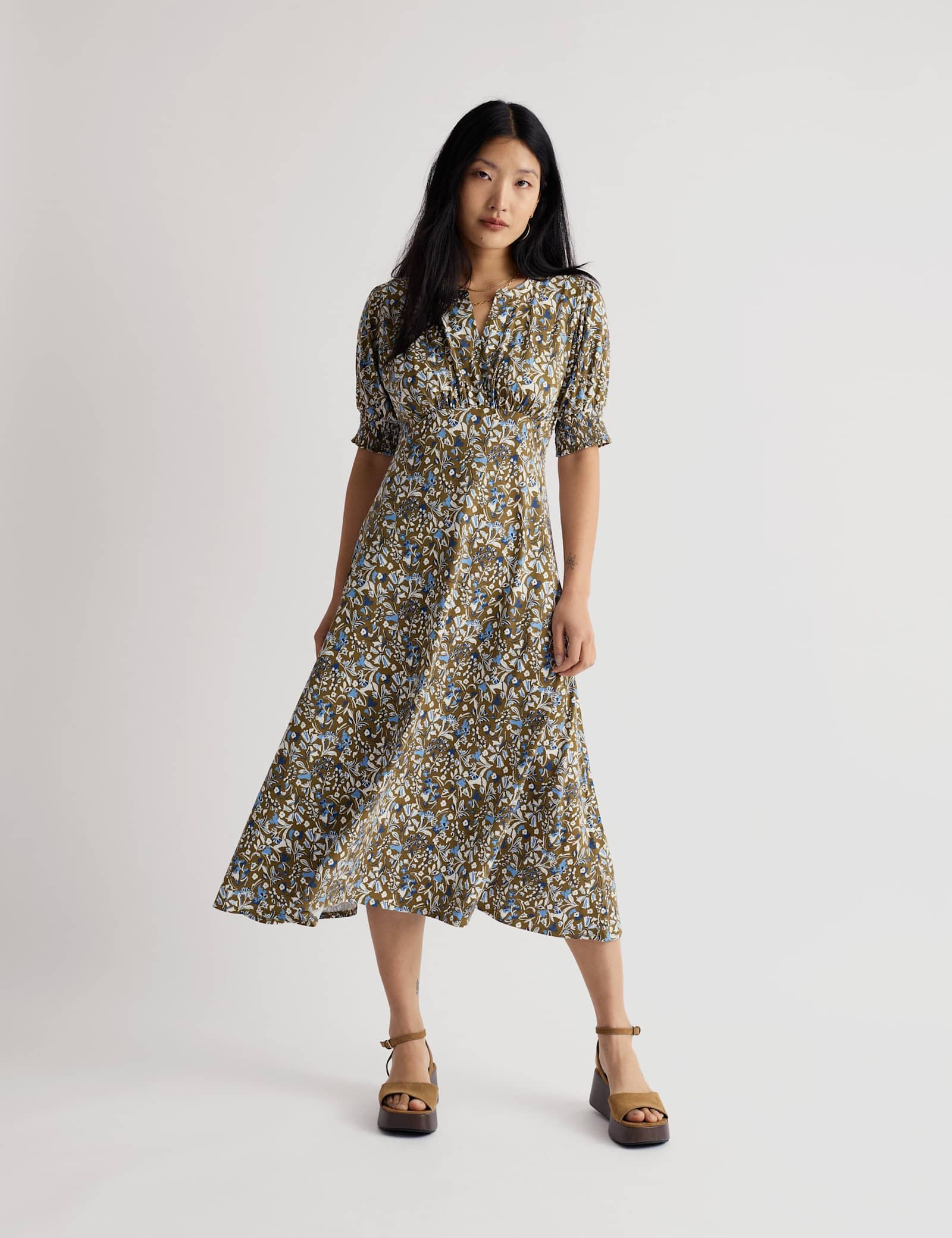 Cotton Rich Floral Midi Skater Dress - image 2