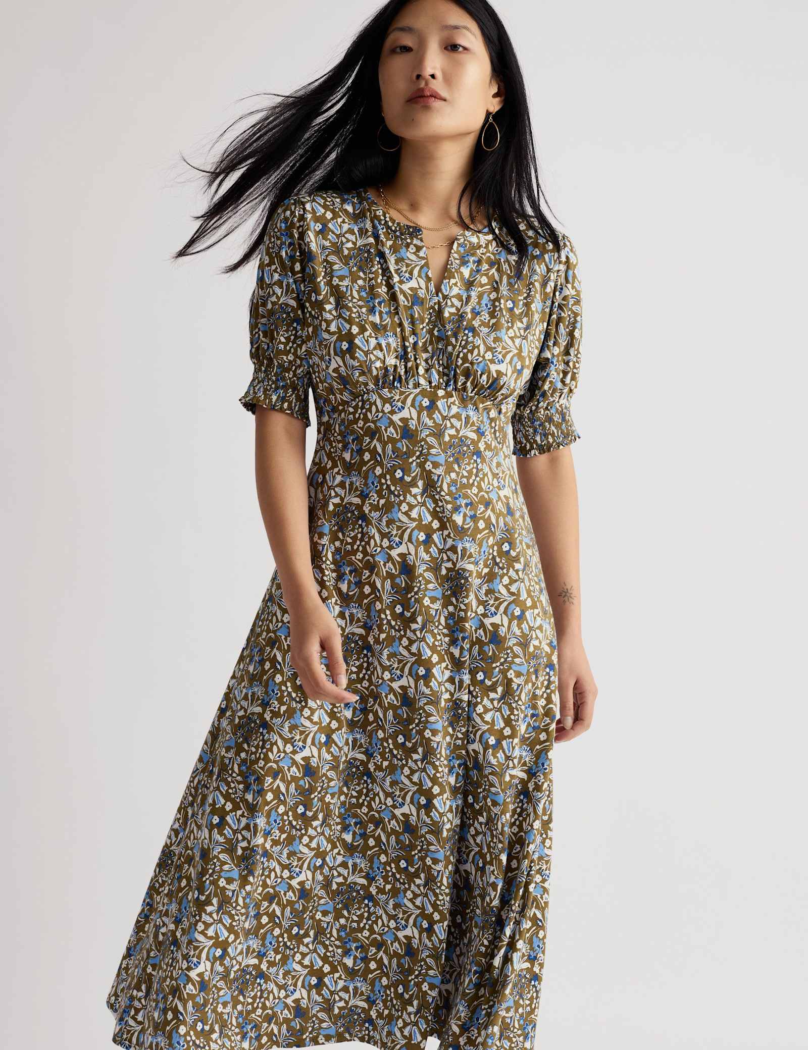 Cotton Rich Floral Midi Skater Dress - image 5