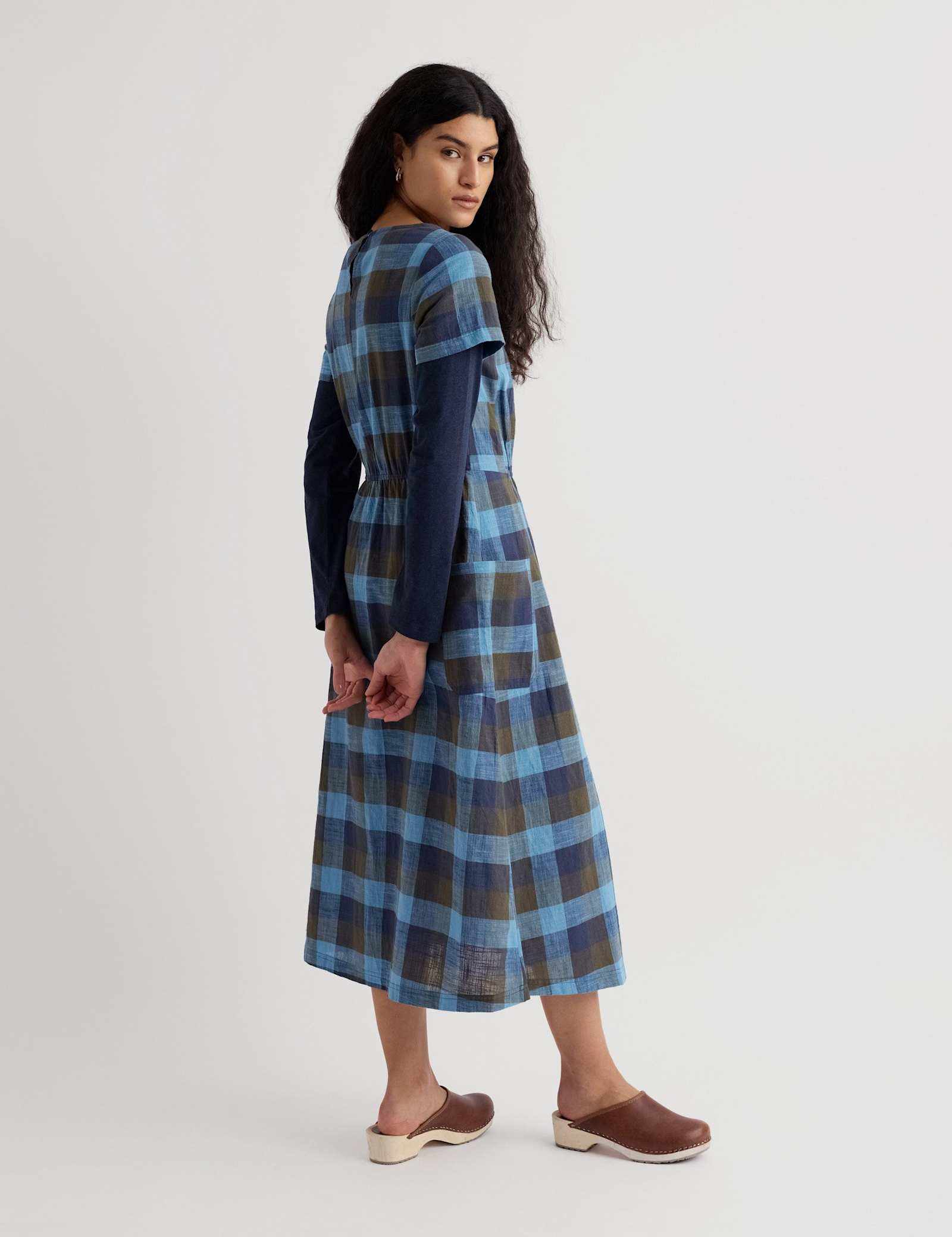 Pure Cotton Checked Midi Waisted Dress - image 4