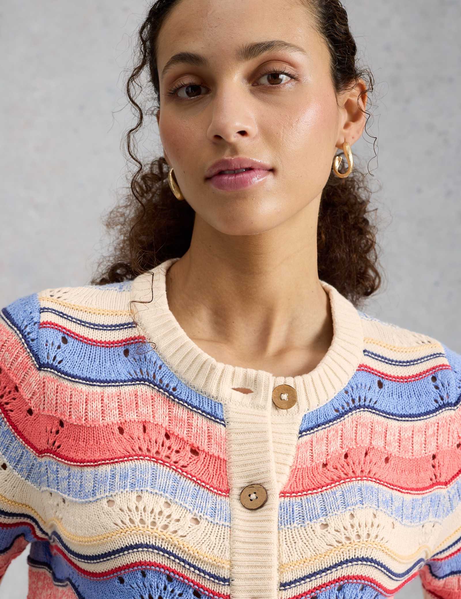 Pure Cotton Striped Pointelle Cardigan - image 4