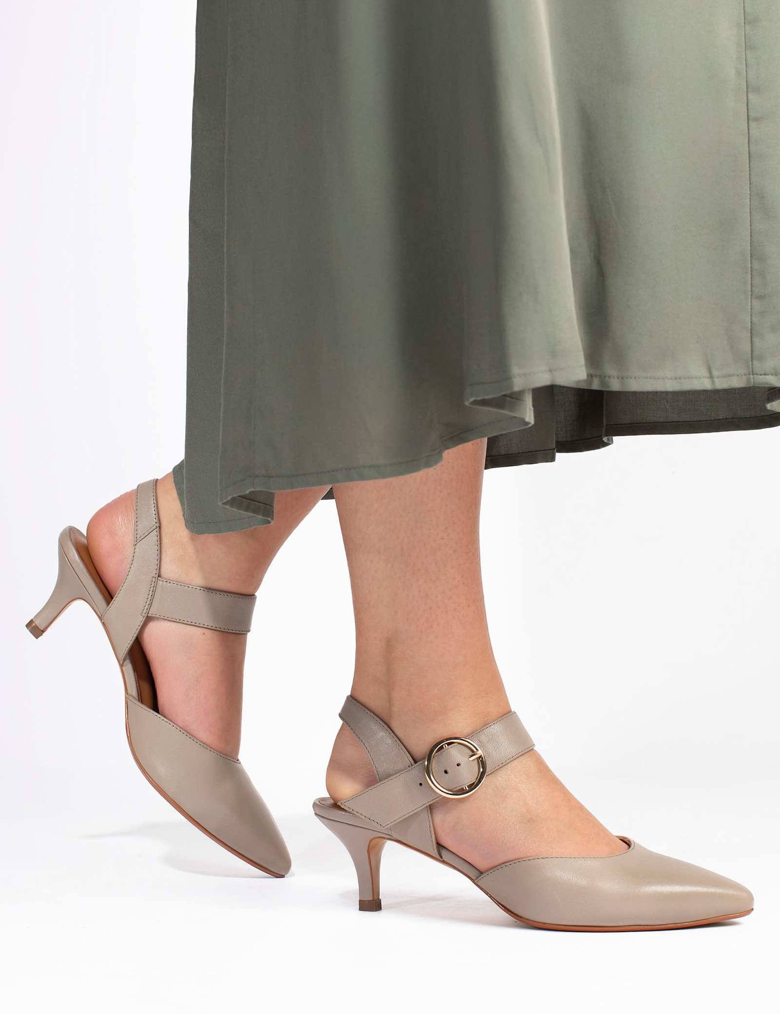 Leather Buckle Kitten Heel Court Shoes - image 2