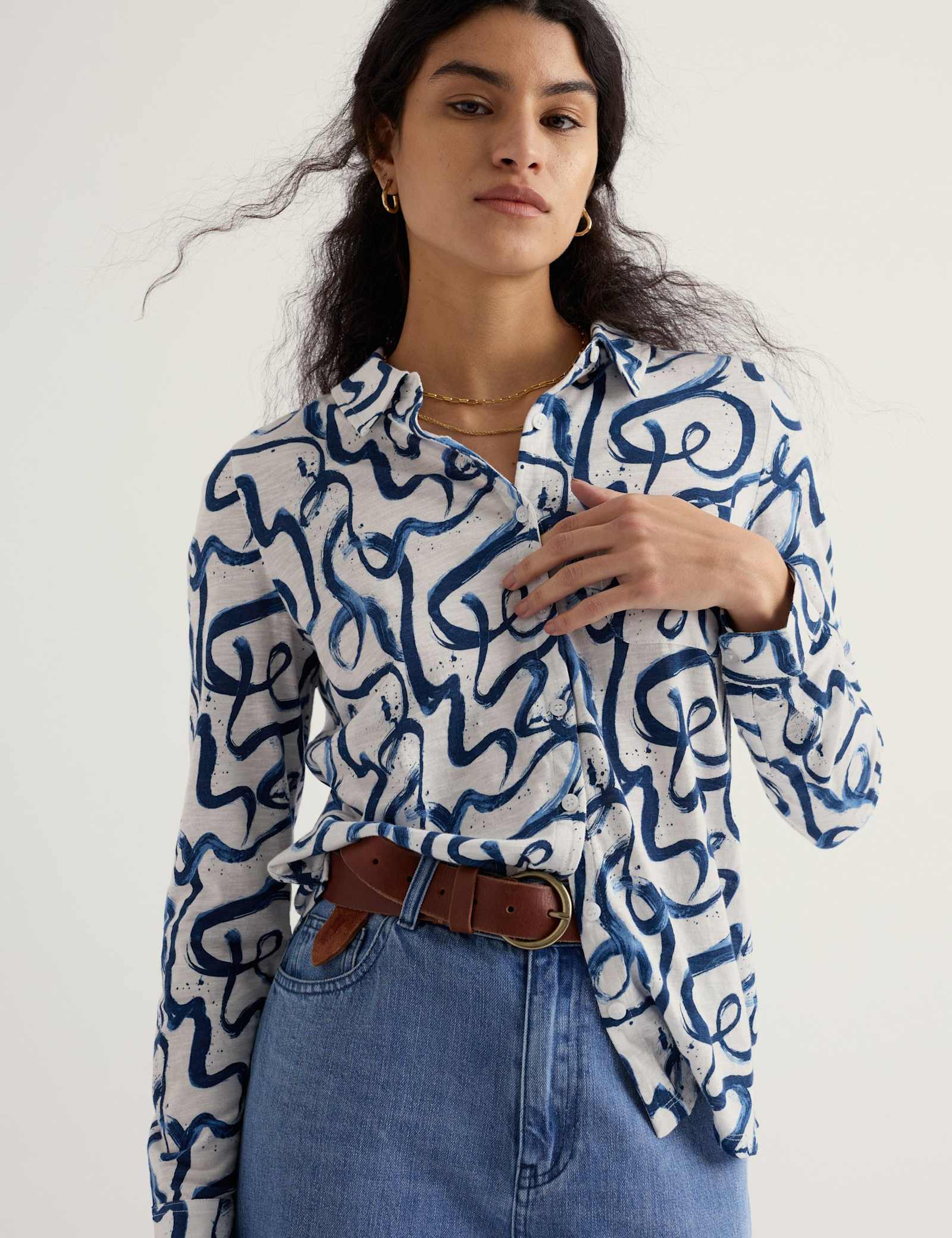Pure Cotton Jersey Printed Collared Shirt - image 5