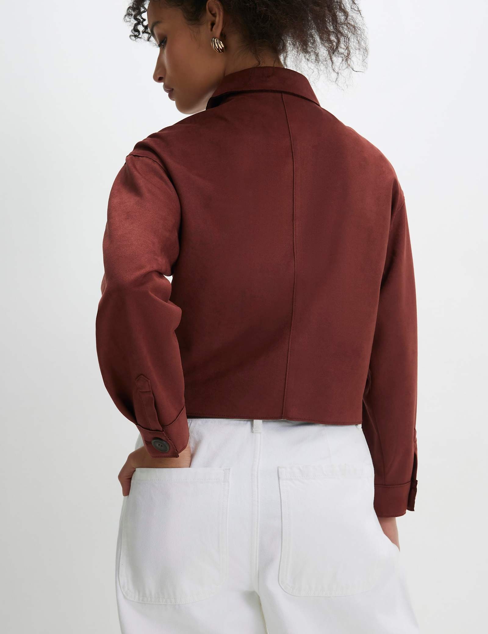 Faux Suede Collared Cropped Overshirt - image 3