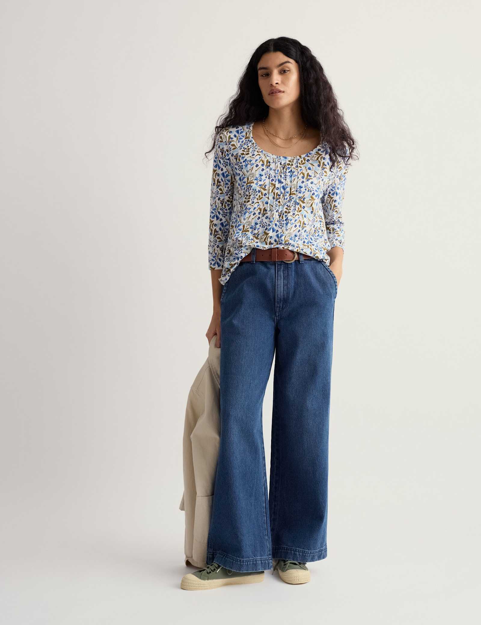 Pure Cotton Floral Scoop Neck Top - image 2
