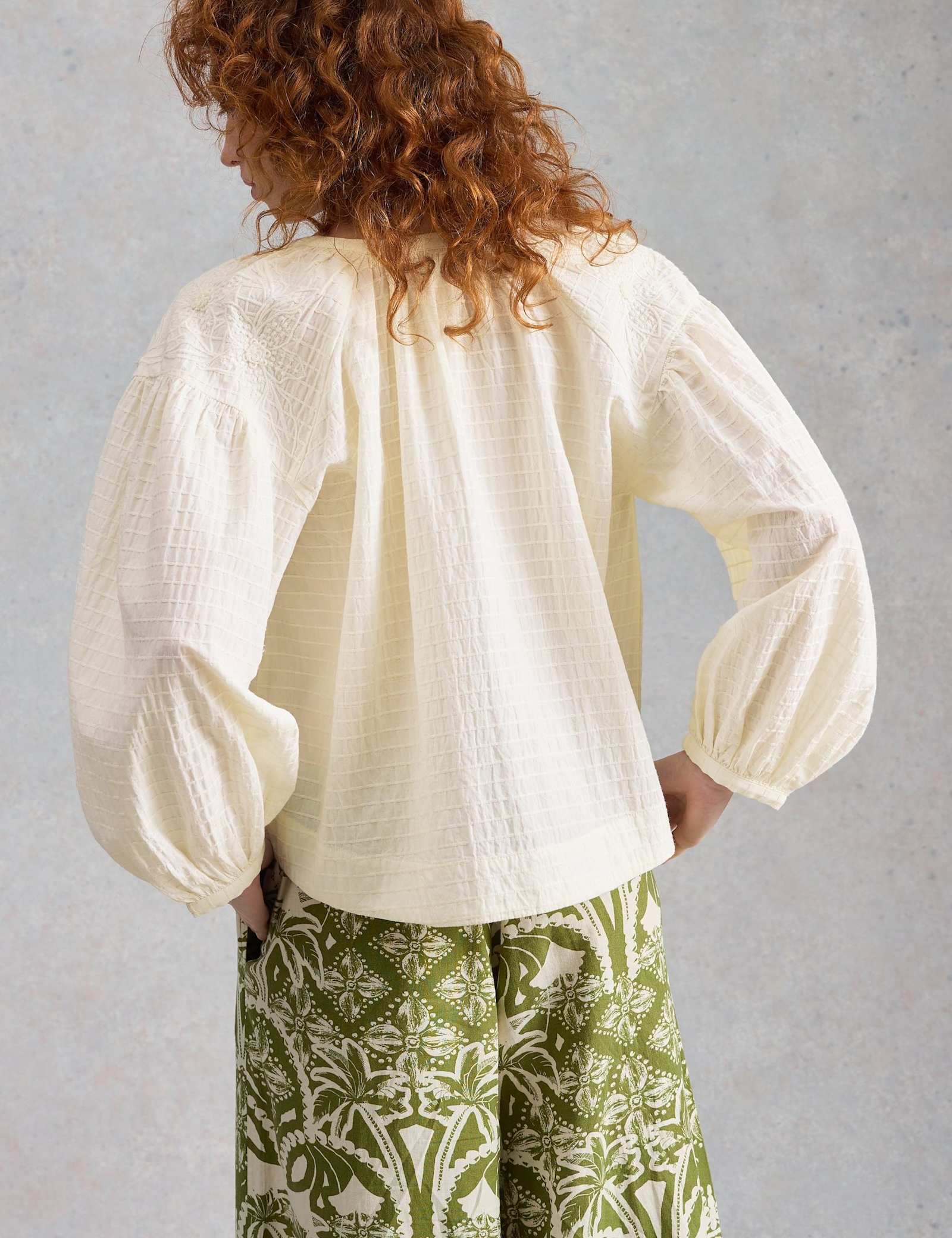 Pure Cotton Textured Tie Neck Top - image 4