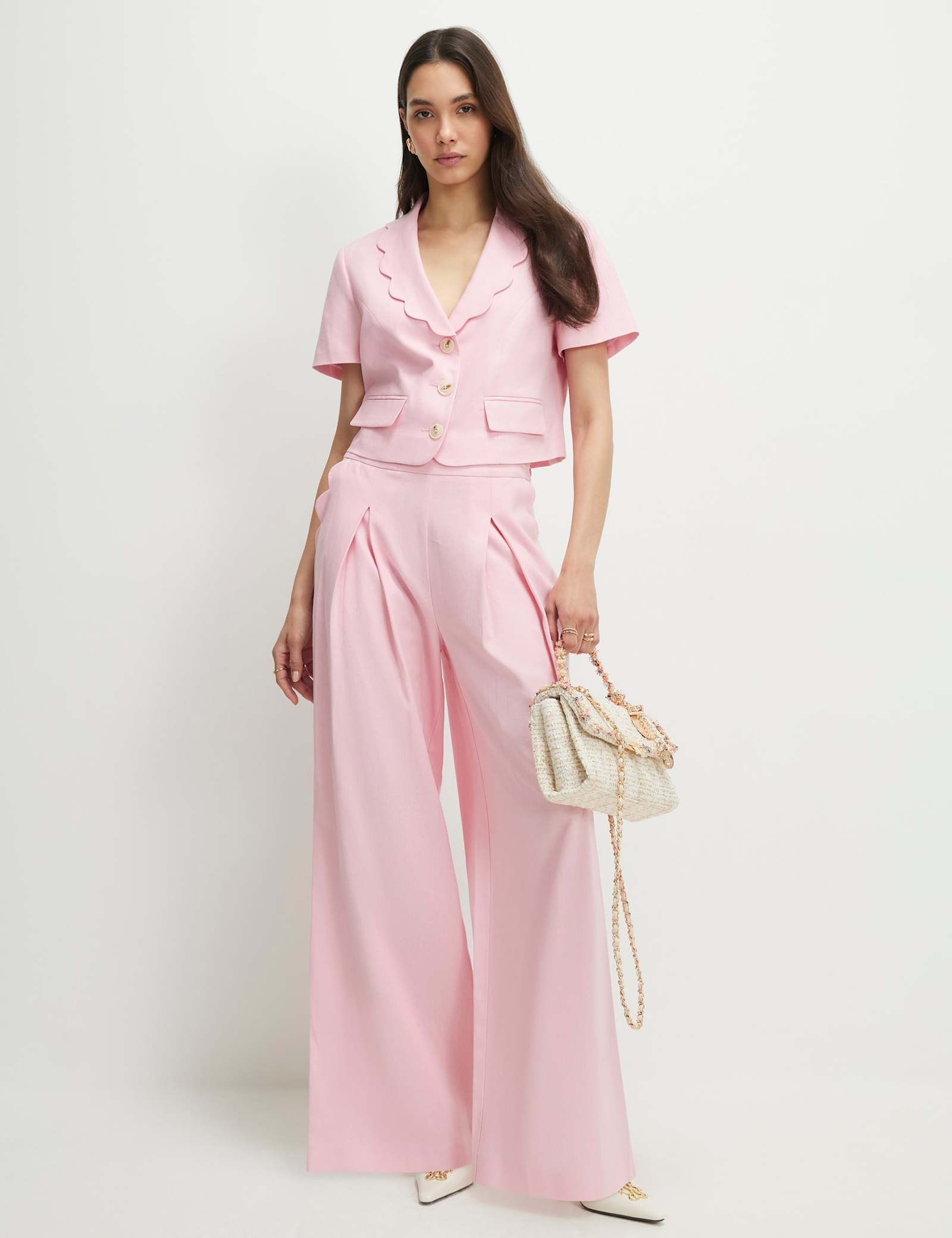 Linen Rich Scallop Collar Short Jacket - image 2