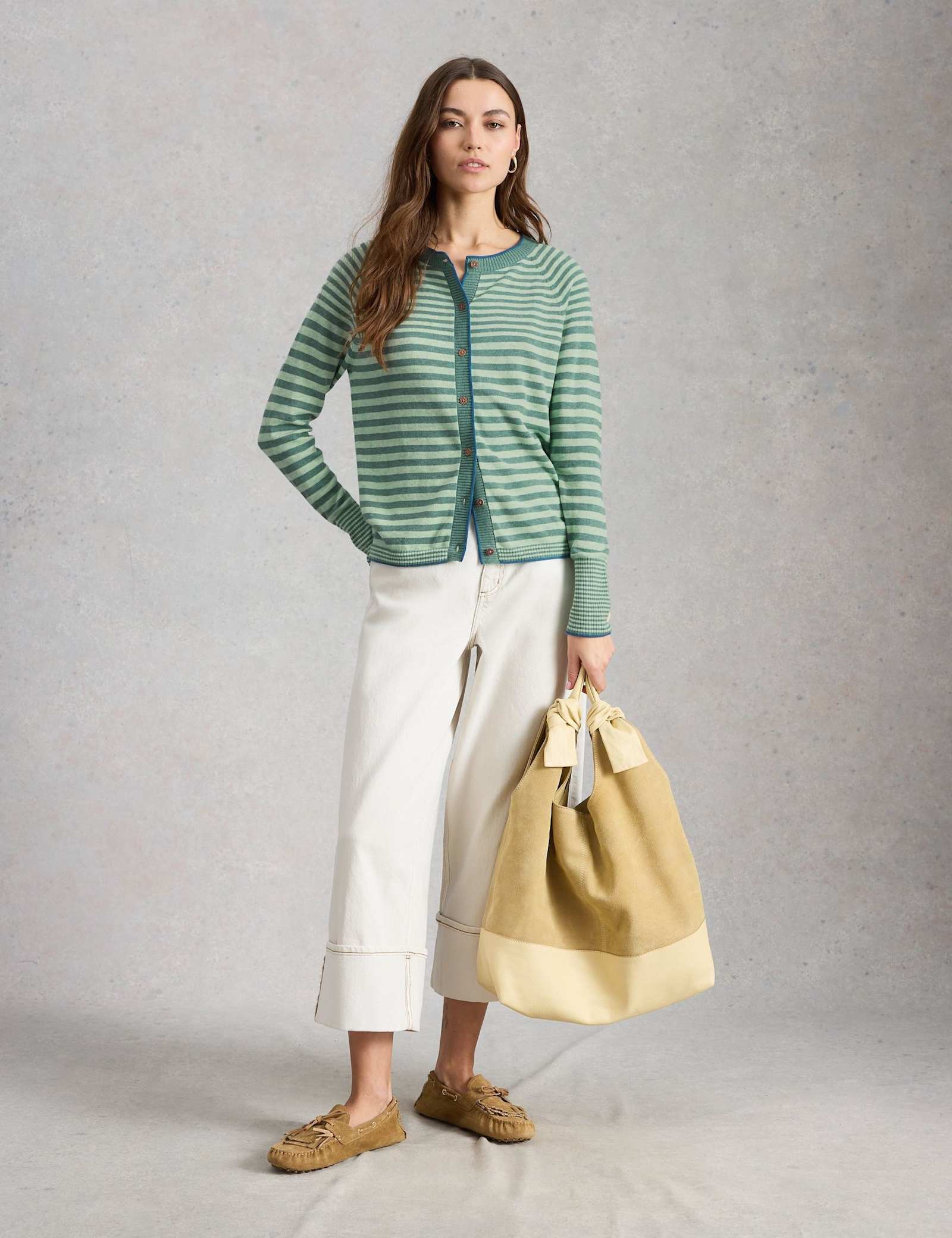 Pure Cotton Striped Crew Neck Cardigan - image 2