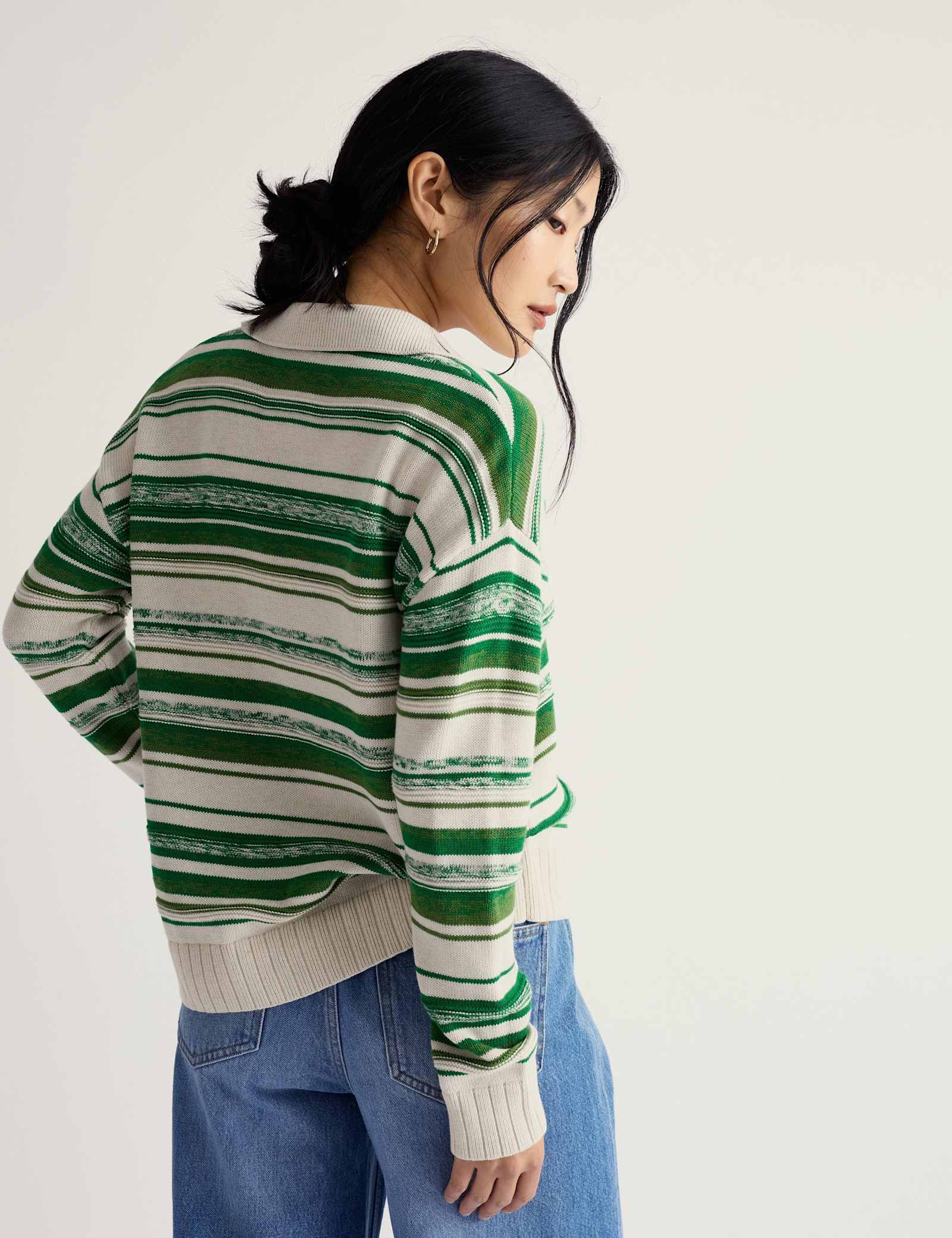 Pure Cotton Striped Collared Relaxed Jumper - image 3