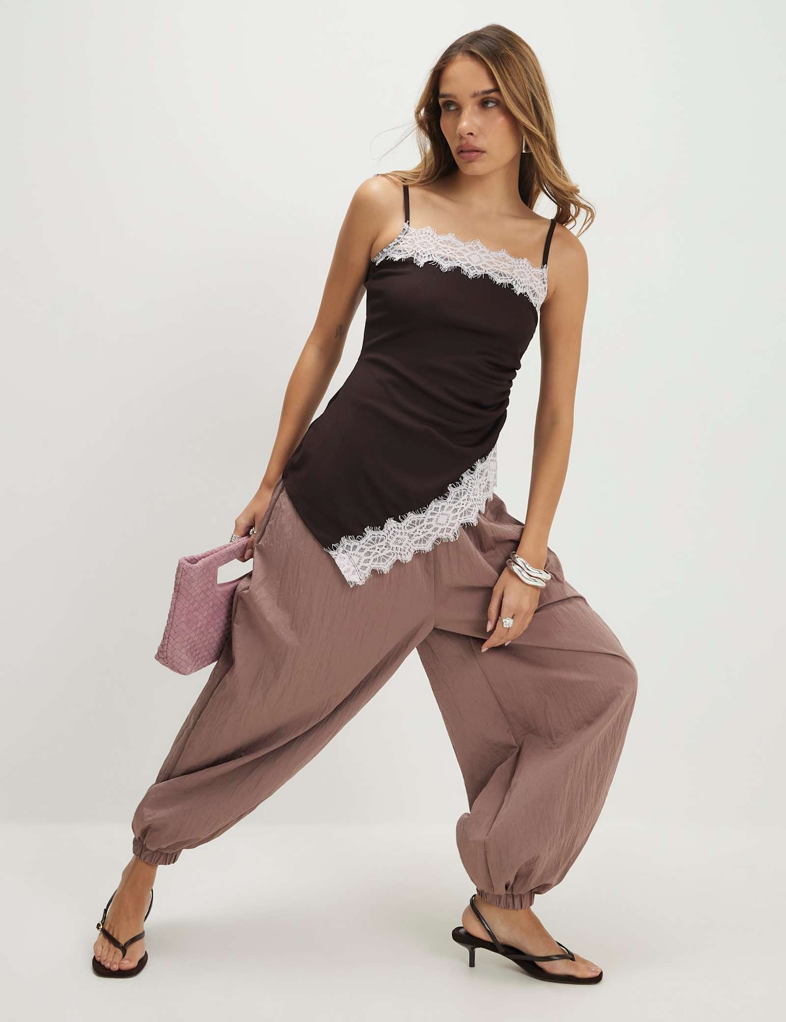 Square Neck Lace Detail Fitted Cami Top - image 4