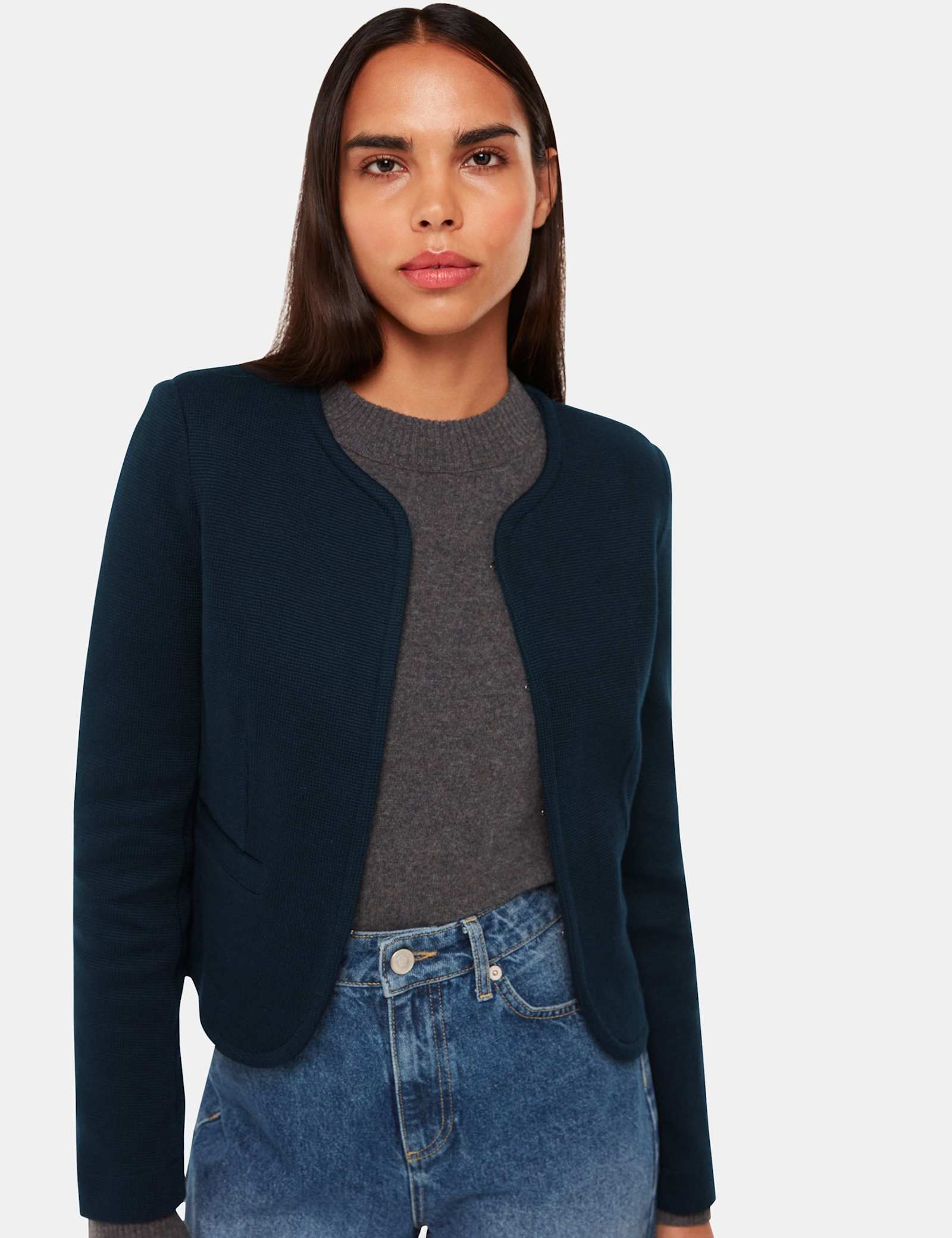 Jersey Collarless Cropped Jacket - image 5