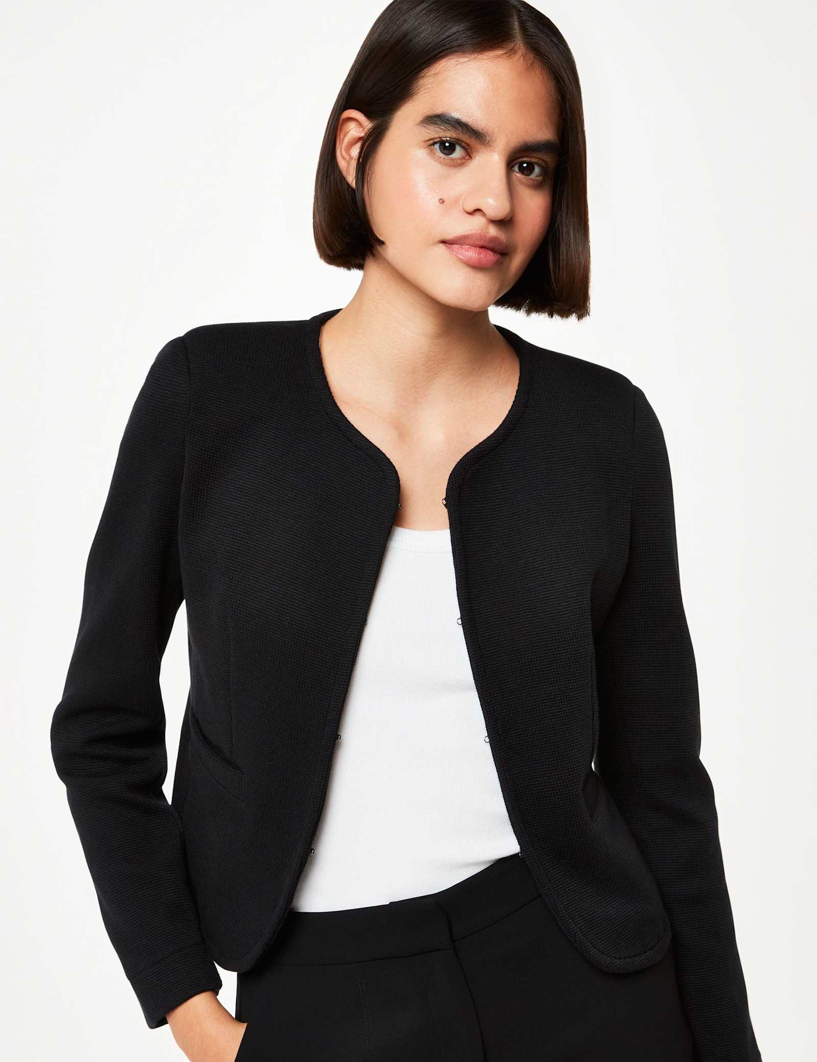 Jersey Collarless Cropped Jacket - image 4