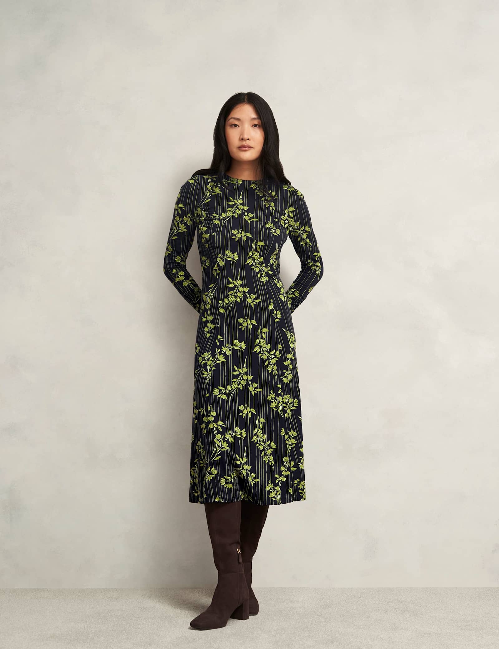 Jersey Floral Midi Waisted Dress - image 2