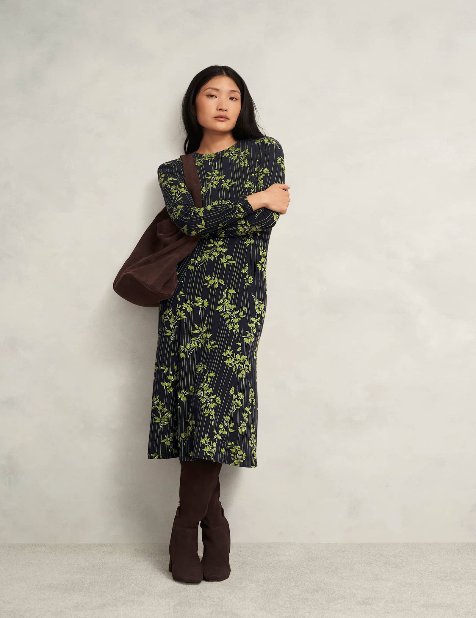 Jersey Floral Midi Waisted Dress - image 5