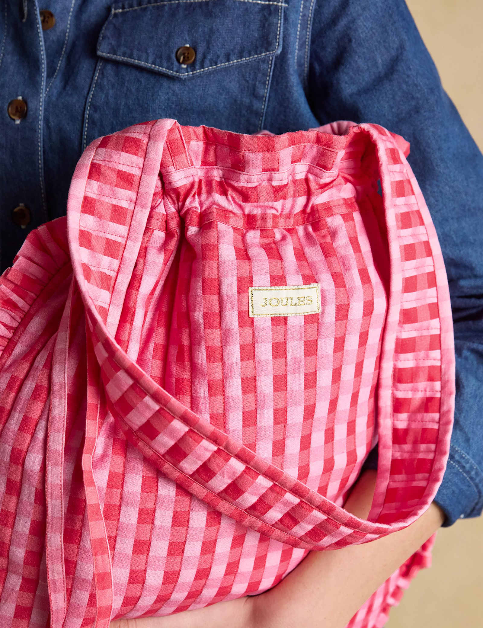 Pure Cotton Checked Quilted Tote Bag - image 3