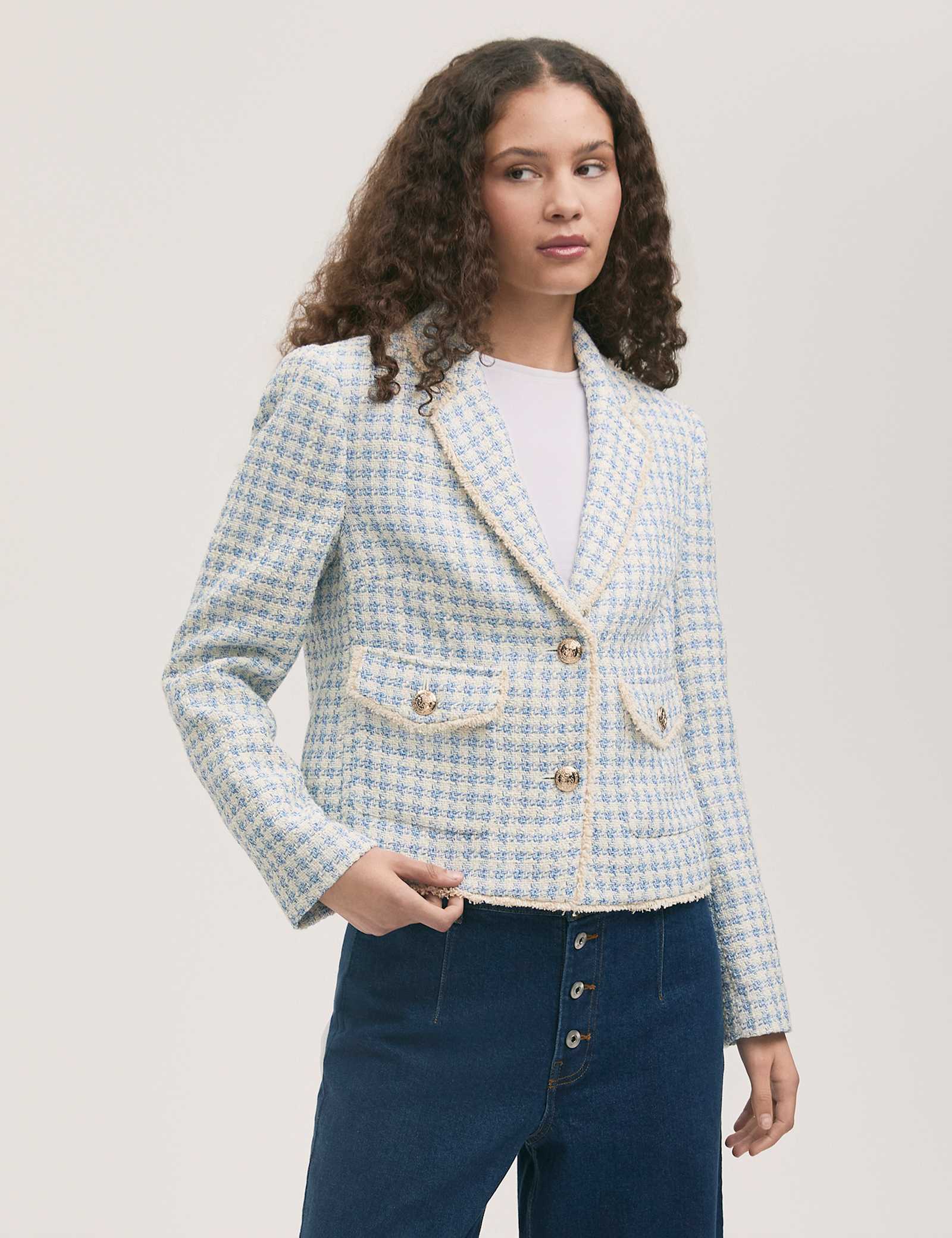 Tweed Textured Single Breasted Blazer - image 1