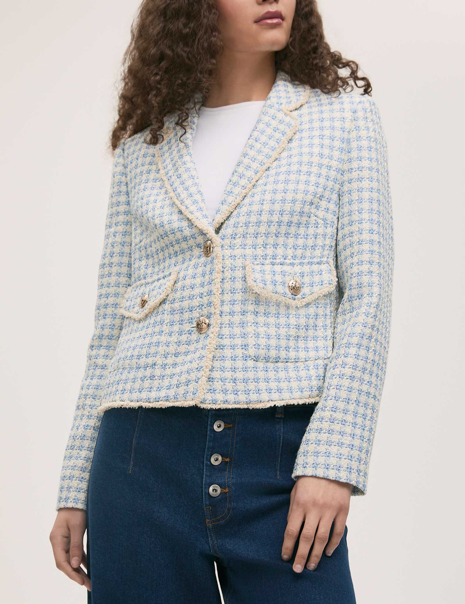 Tweed Textured Single Breasted Blazer - image 2