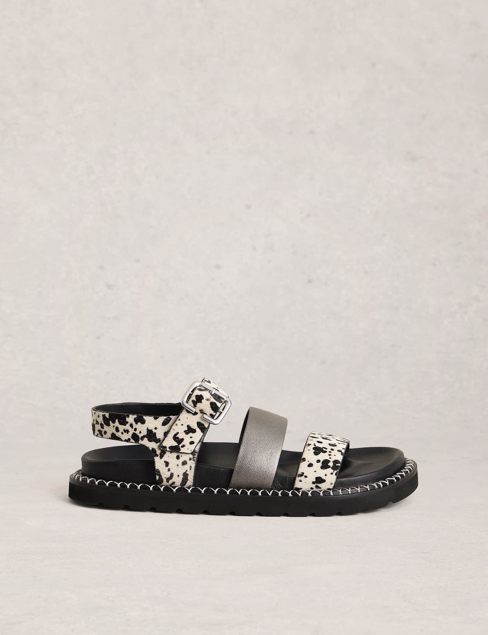 Leather Hair On Animal Print Footbed Sandals - image 1