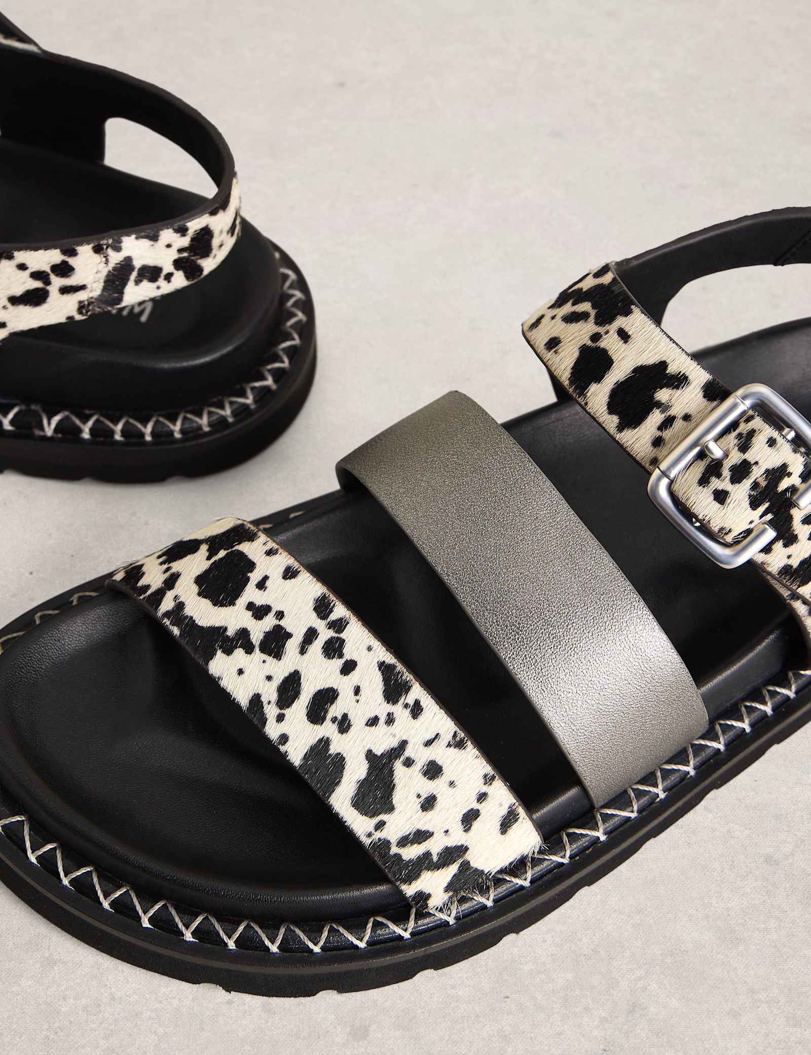 Leather Hair On Animal Print Footbed Sandals - image 2