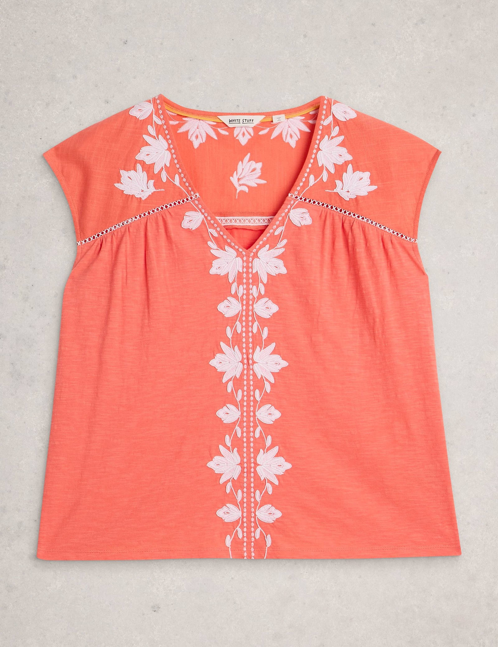Pure Cotton Embroidered Floral Lace Insert Top - image 1