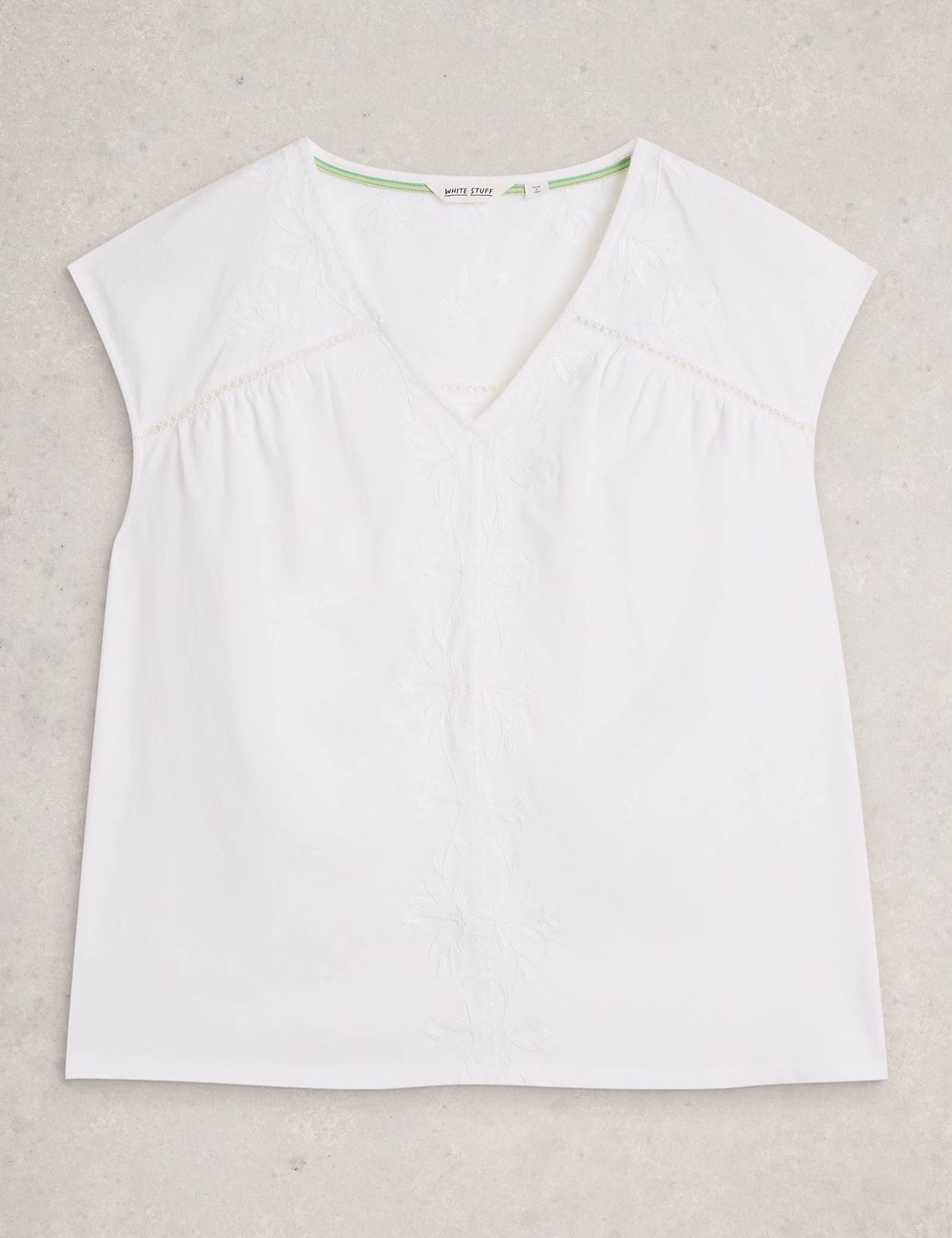 Pure Cotton Embroidered Floral Lace Insert Top - image 2