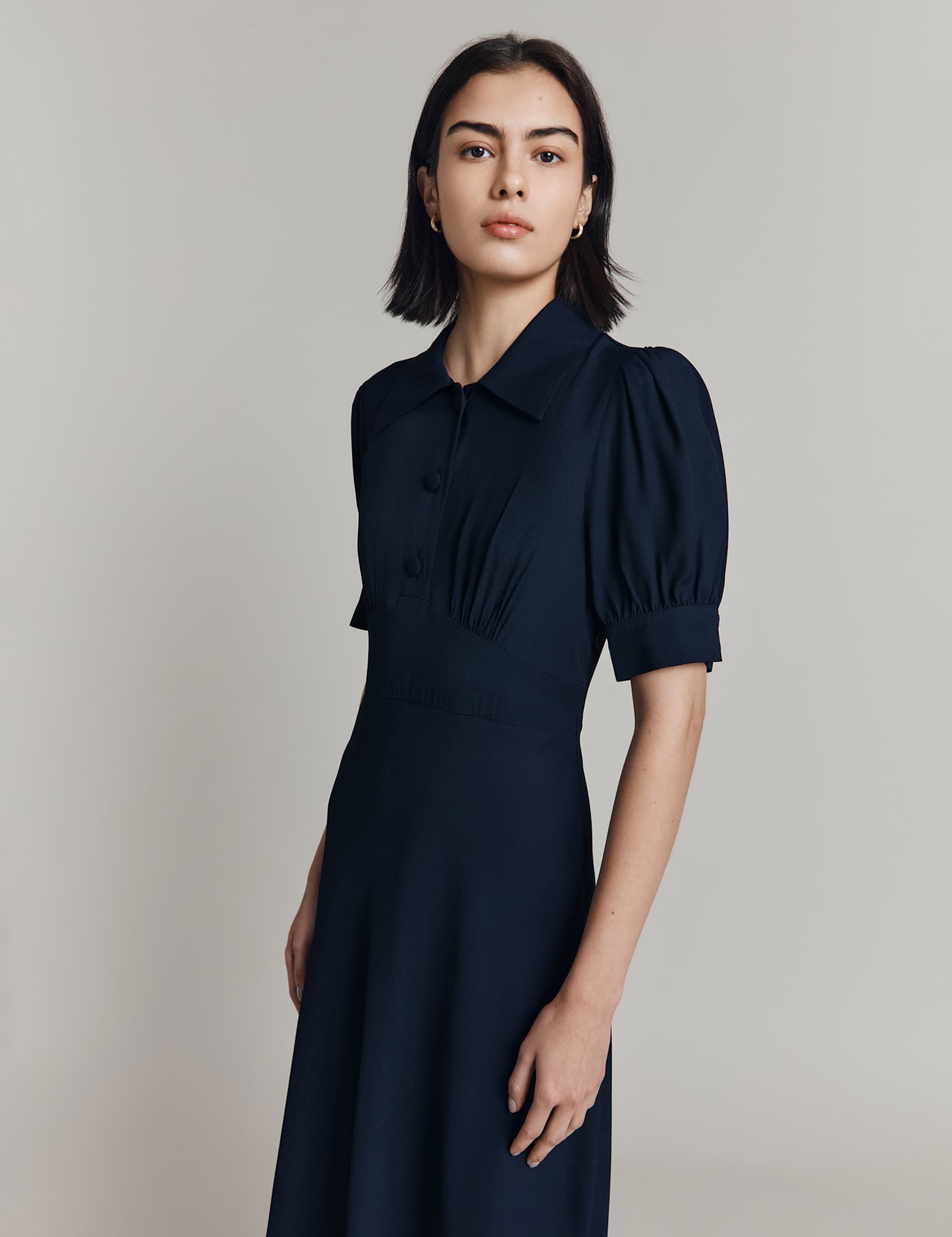 Crepe Puff Sleeve Midi Tea Dress - image 2