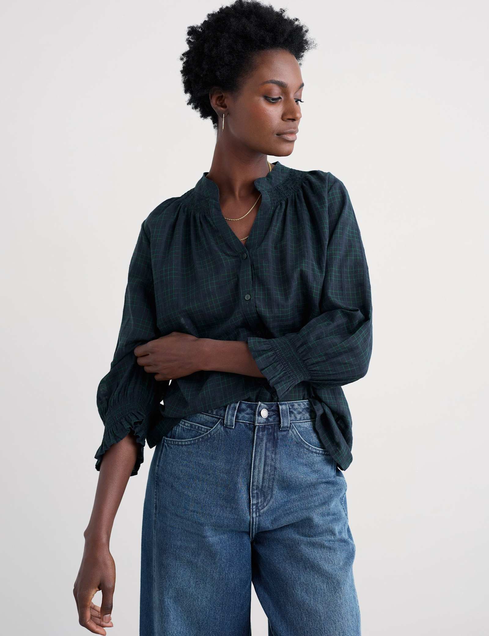 Pure Cotton Checked Relaxed Blouse - image 5