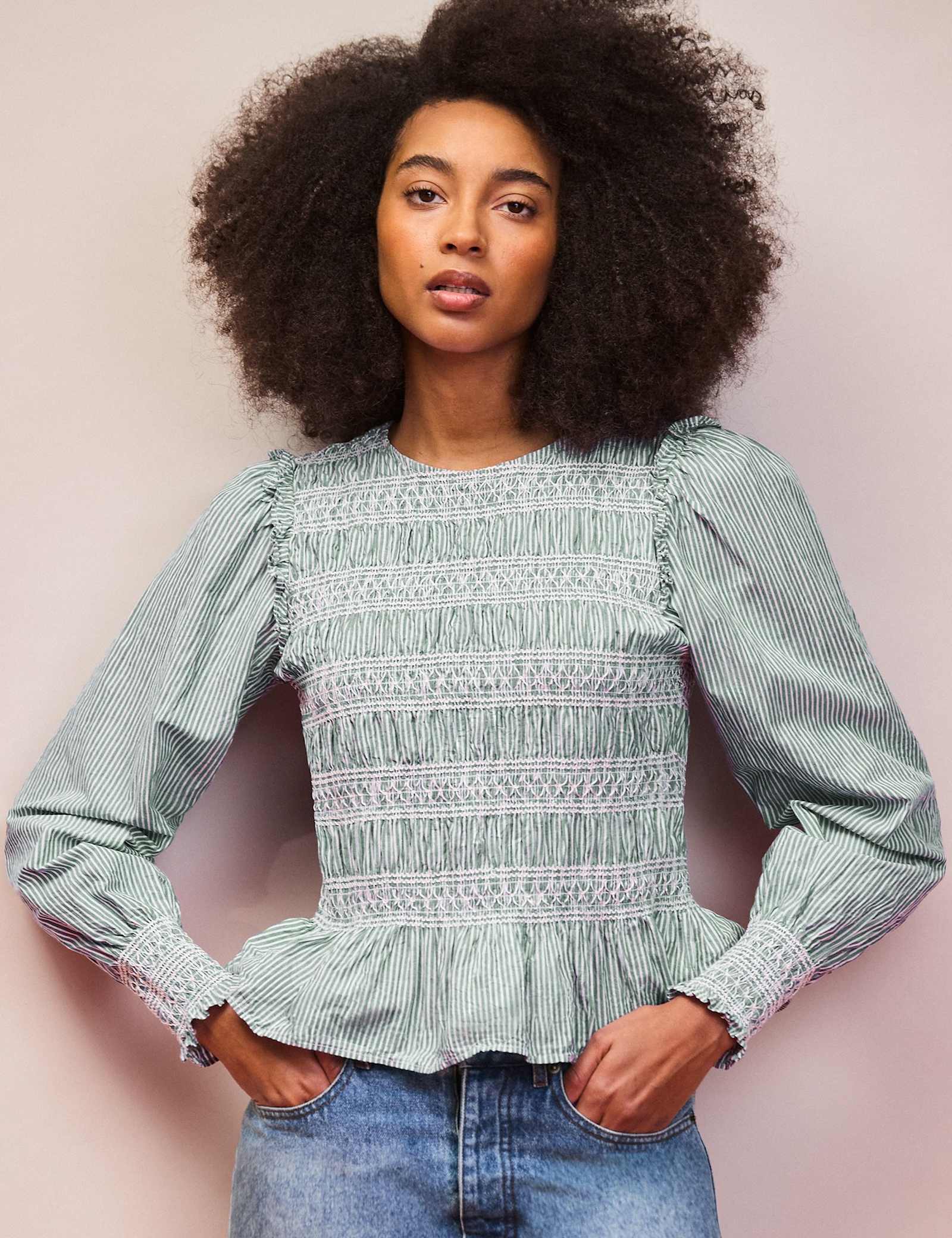 Pure Cotton Striped Round Neck Blouse - image 1