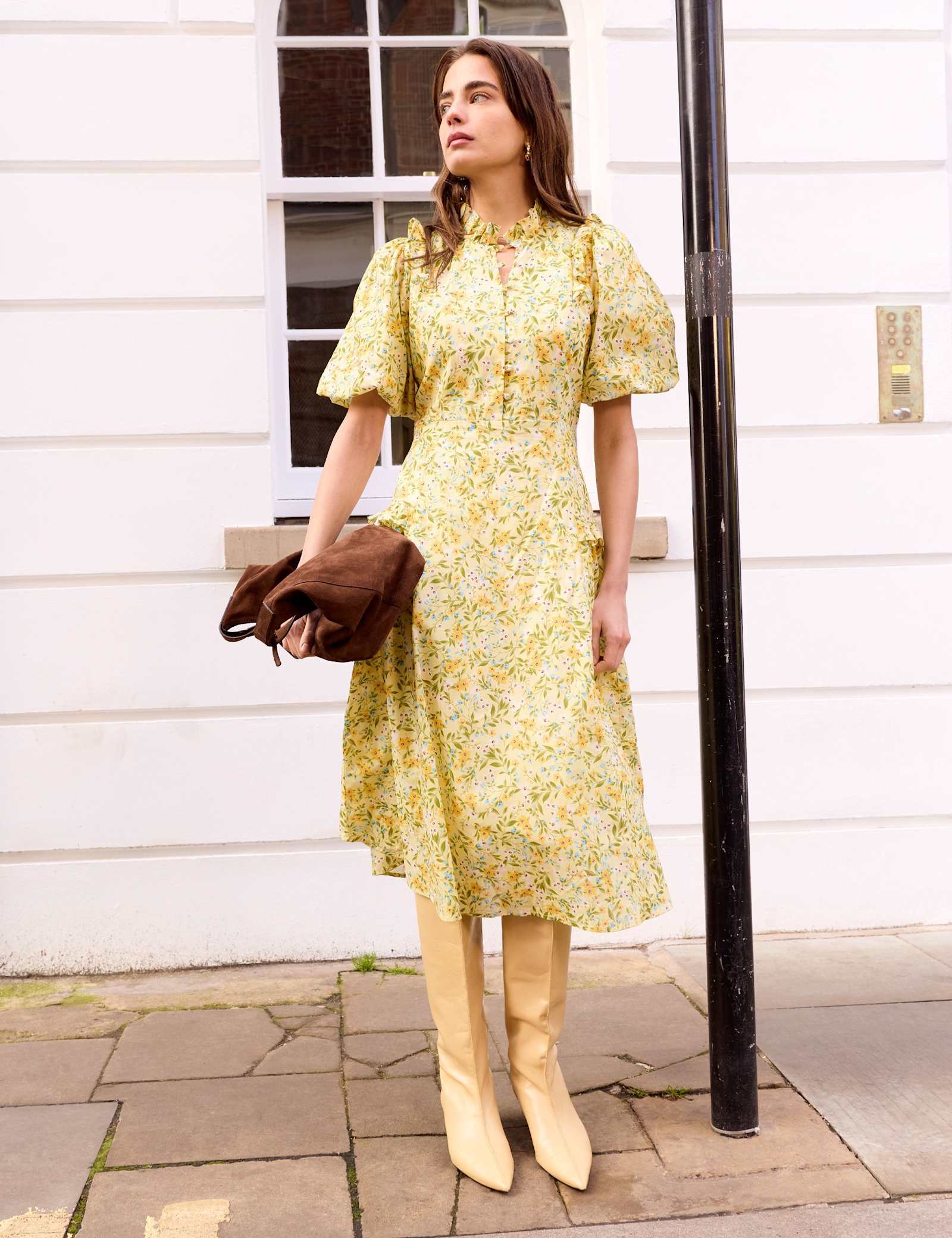 Pure Cotton Floral Puff Sleeve Midi Dress - image 2