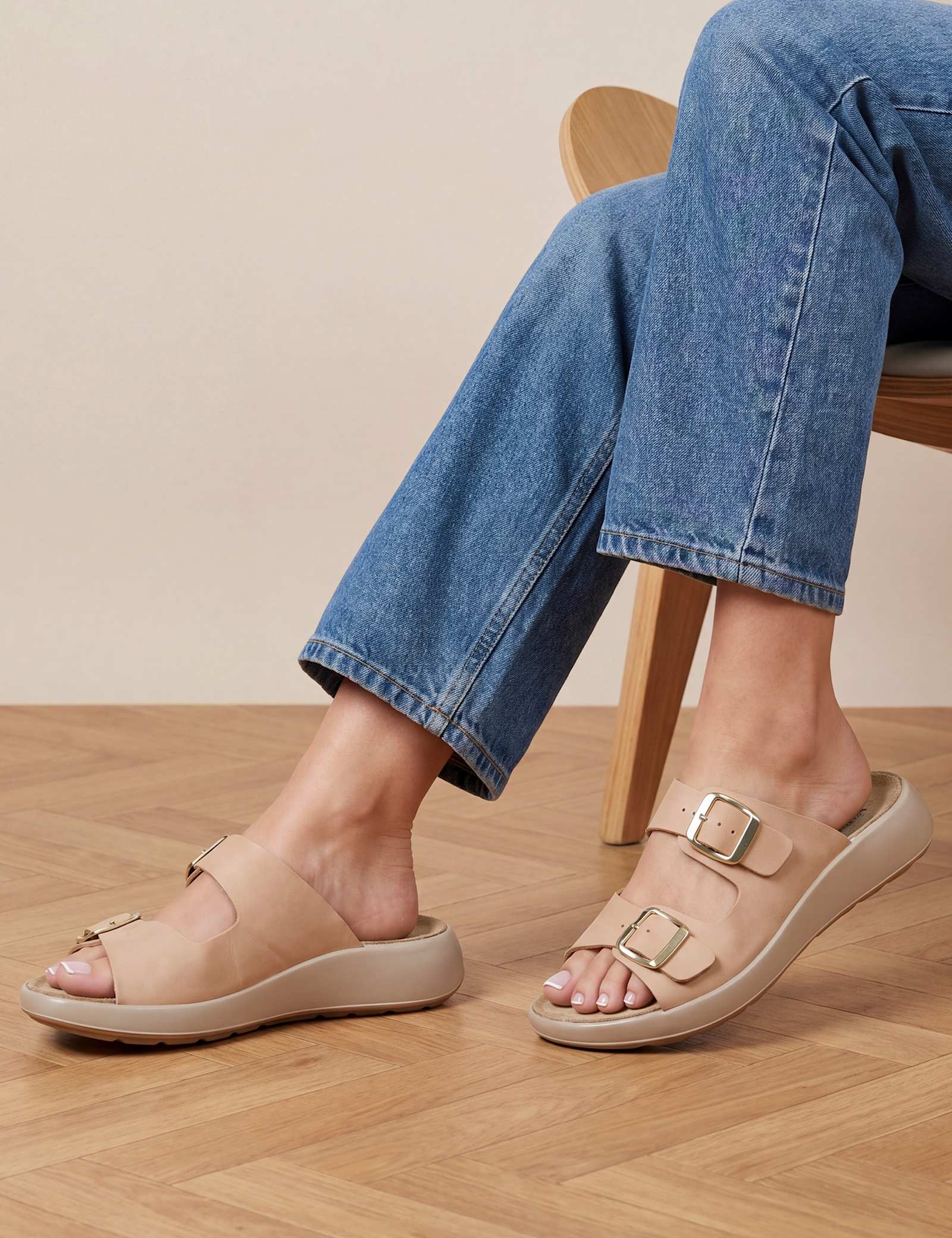 Leather Buckle Flatform Sliders - image 2