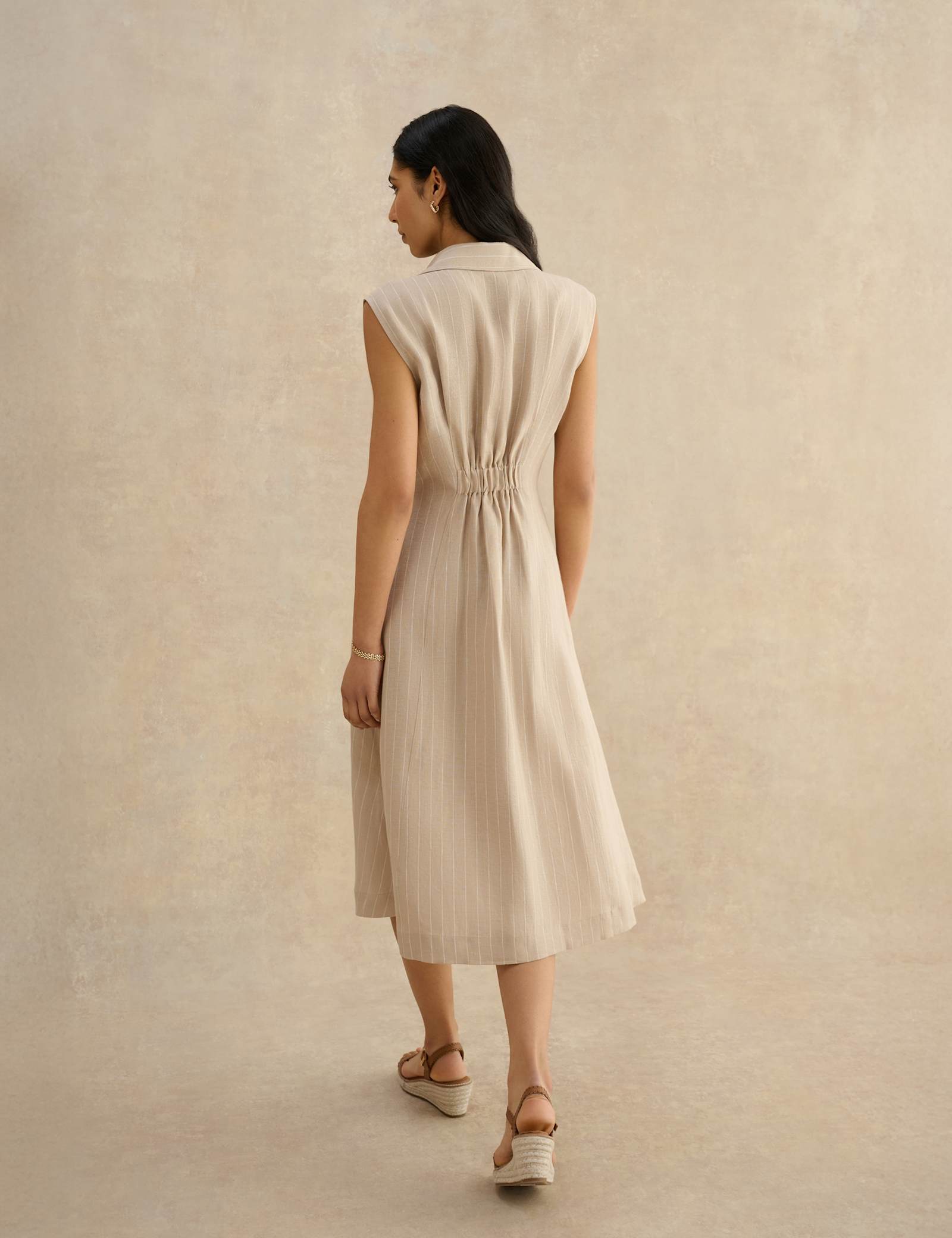 Pure Linen Striped Midi Shirt Dress - image 5