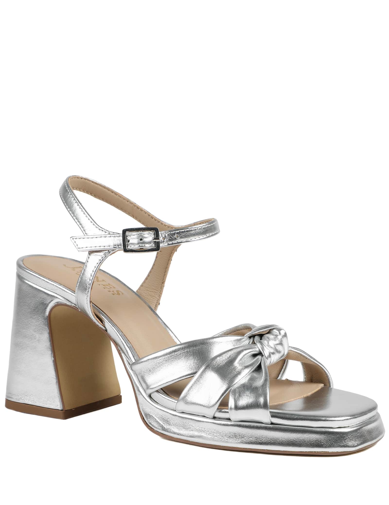 Leather Metallic Block Heel Open Toe Sandals - image 5