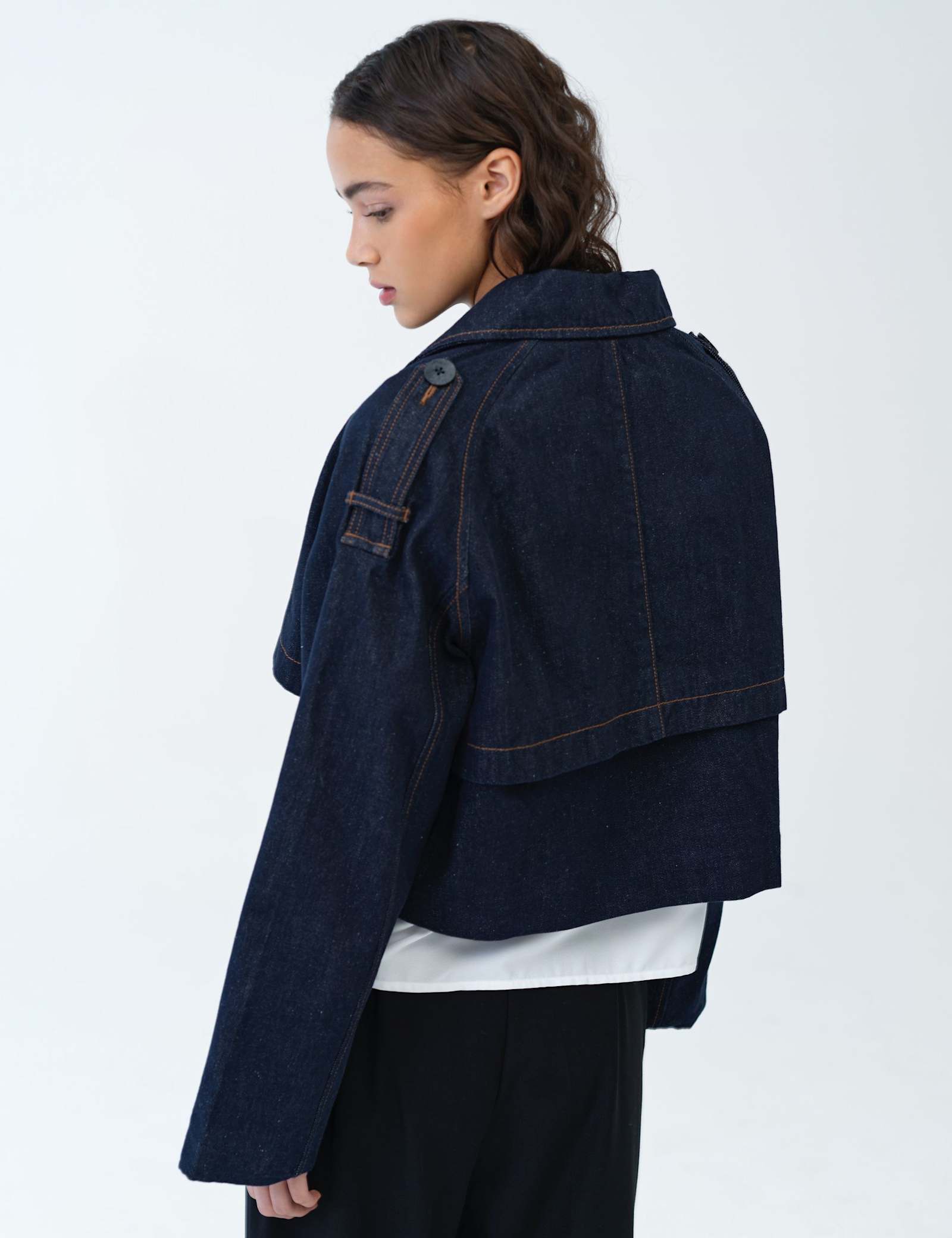 Denim Cropped Trench Coat - image 5