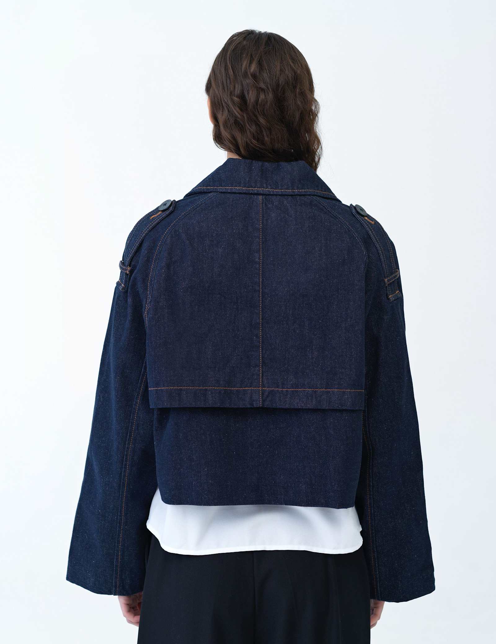 Denim Cropped Trench Coat - image 4