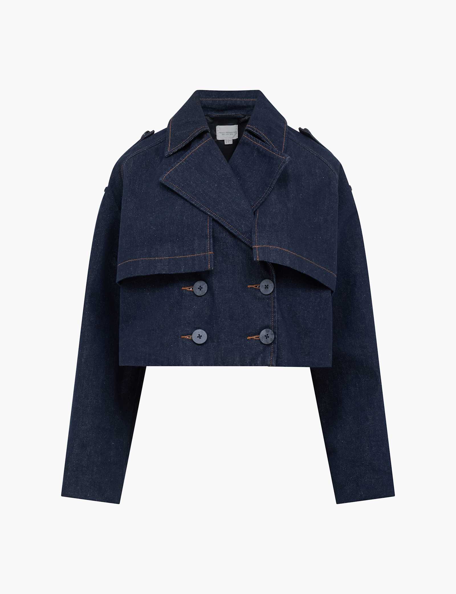 Denim Cropped Trench Coat - image 1