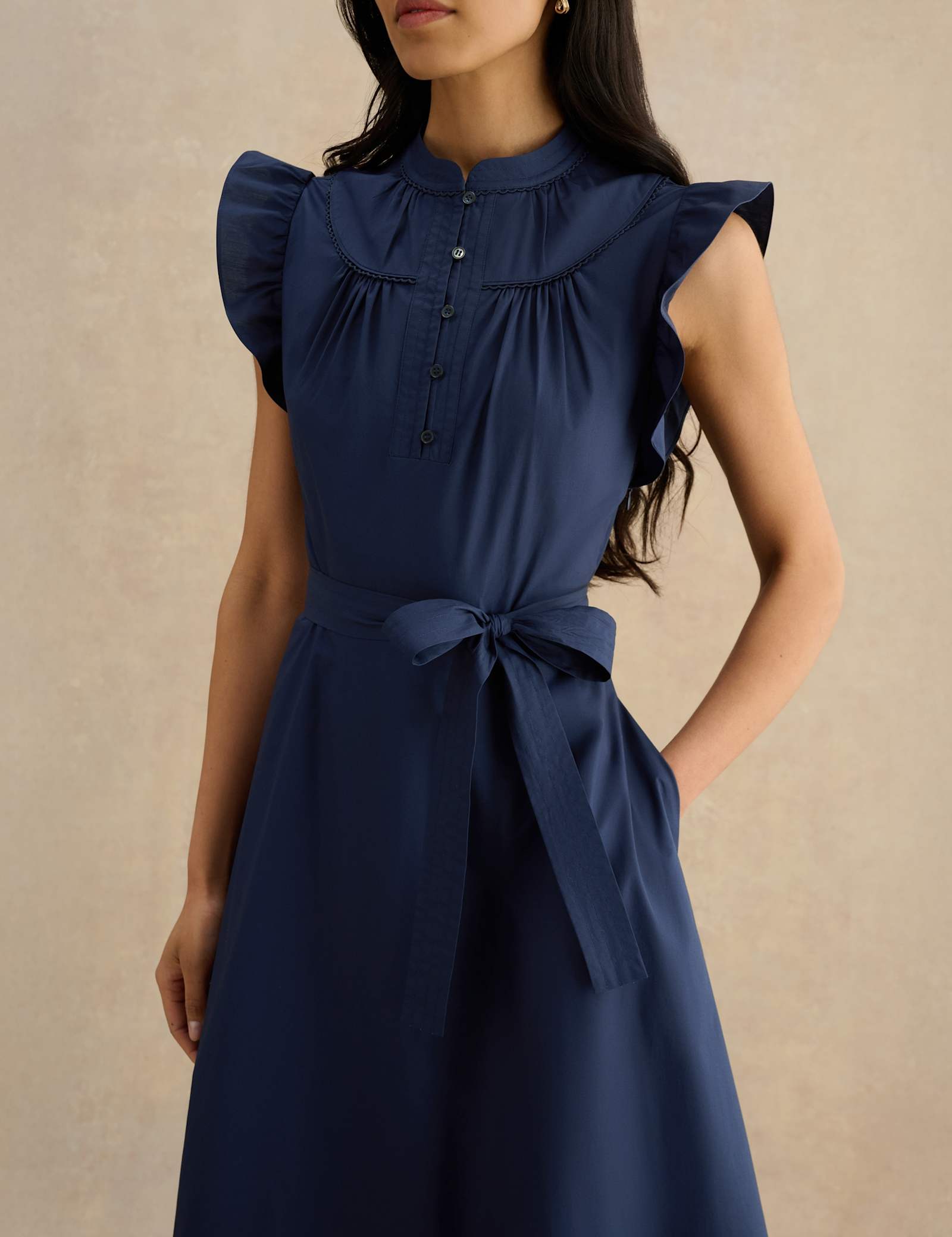 Pure Cotton High Neck Midi Waisted Dress - image 3