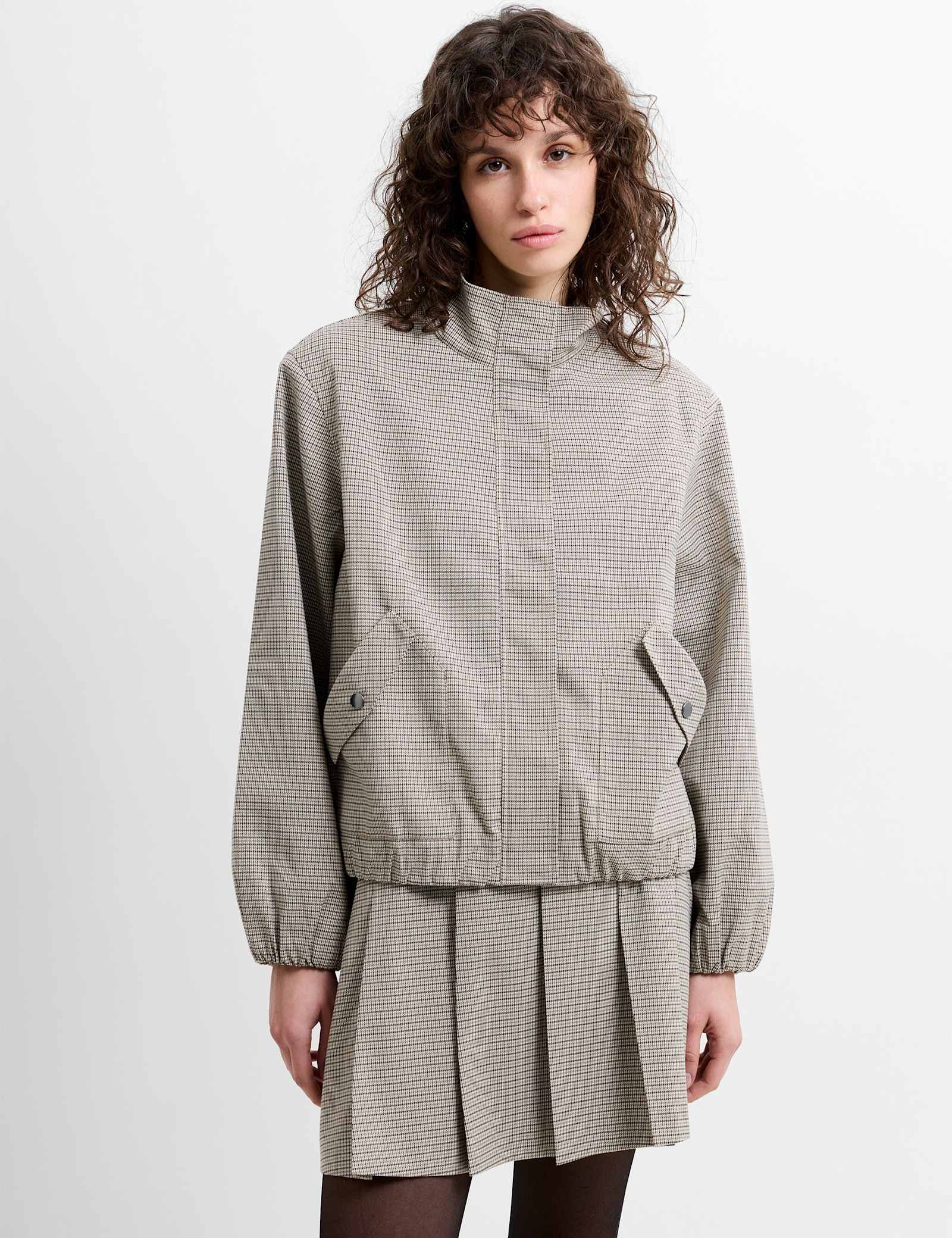 Checked Funnel Neck Bomber Jacket - image 2