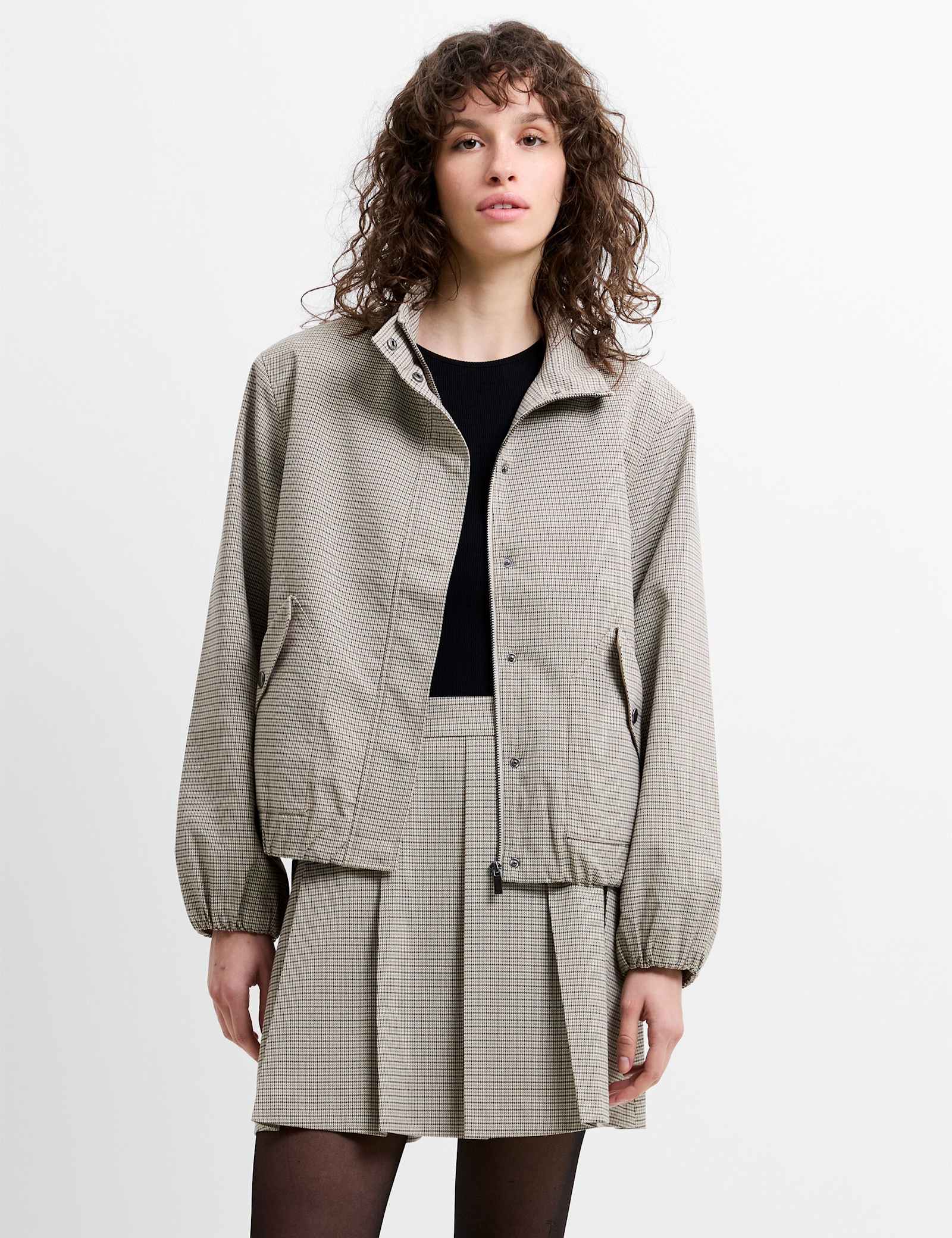 Checked Funnel Neck Bomber Jacket - image 4