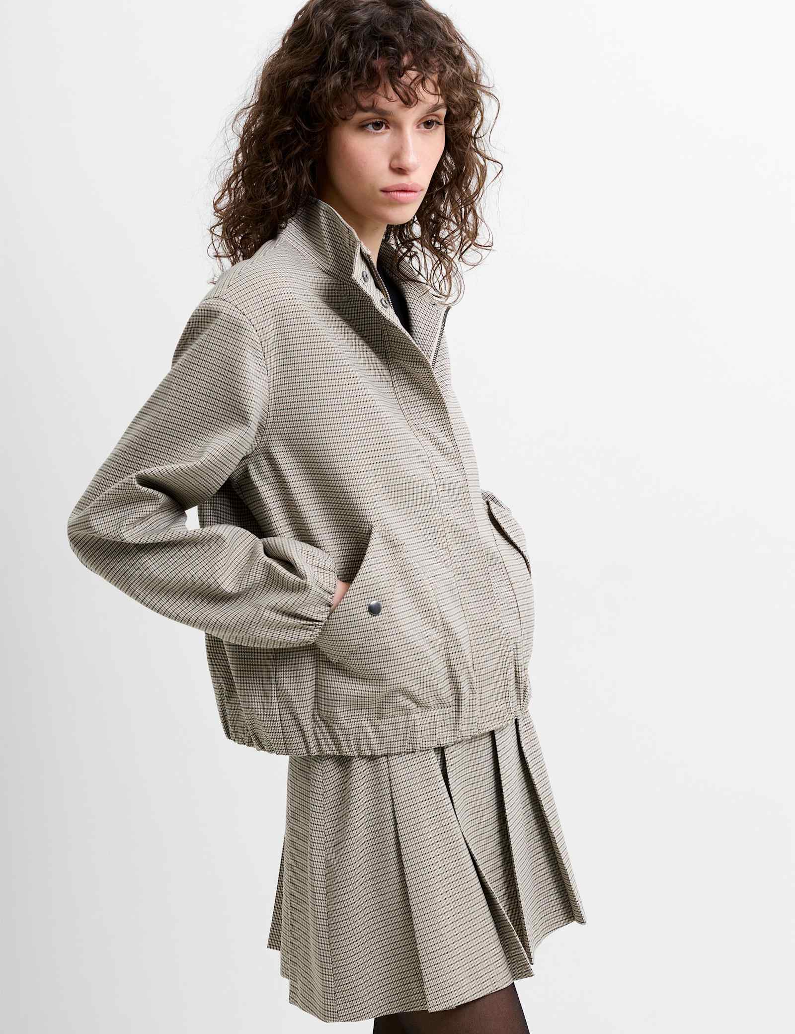 Checked Funnel Neck Bomber Jacket - image 3