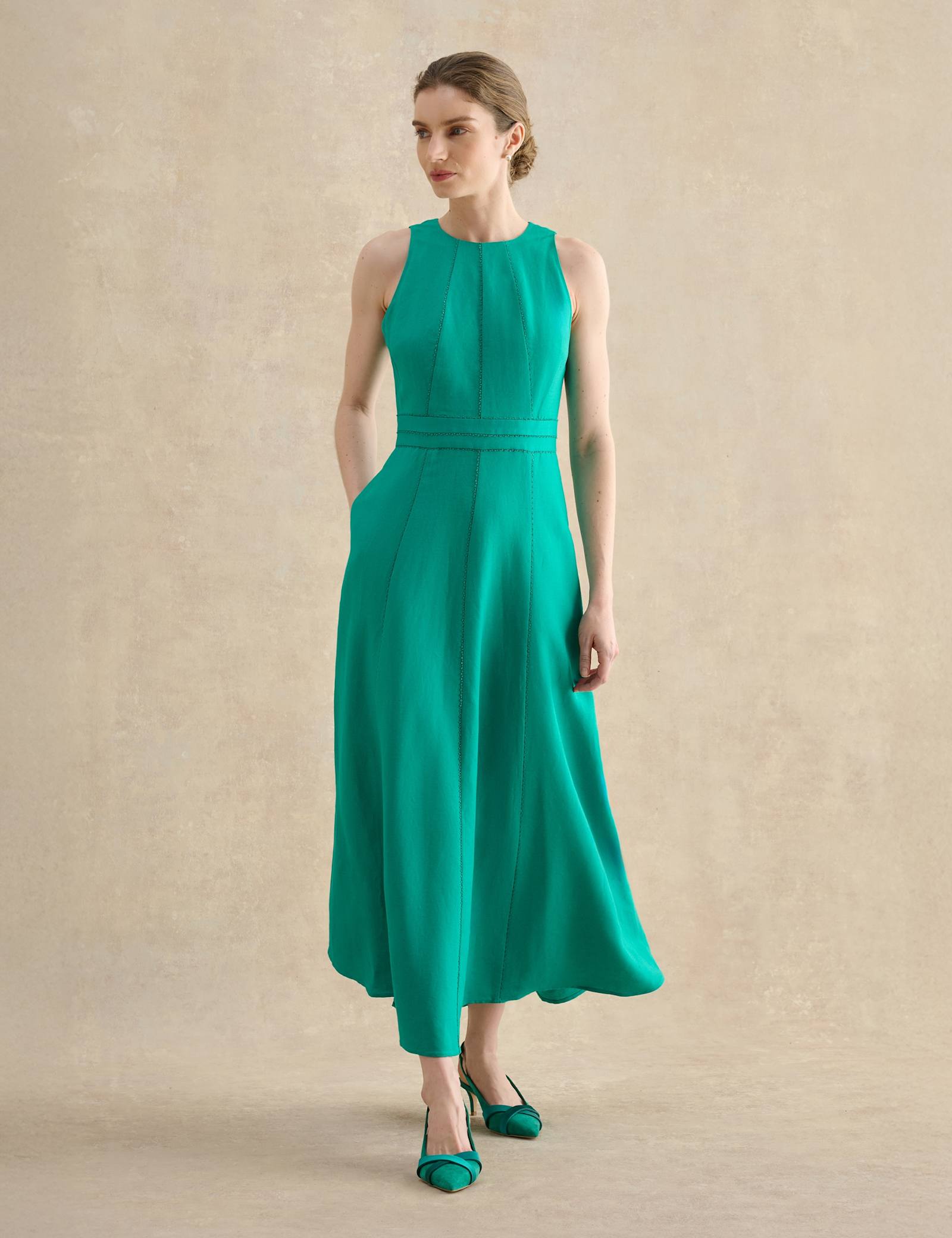 Linen Blend Midaxi Skater Dress - image 2