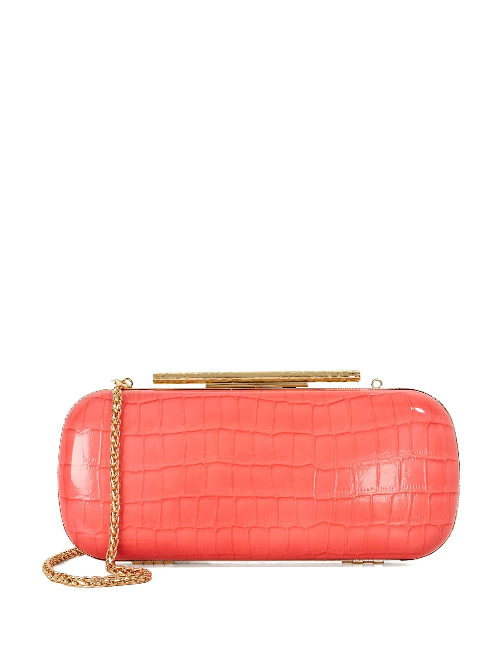 Leather Croc Effect Oval Hard Clutch Bag - image 2