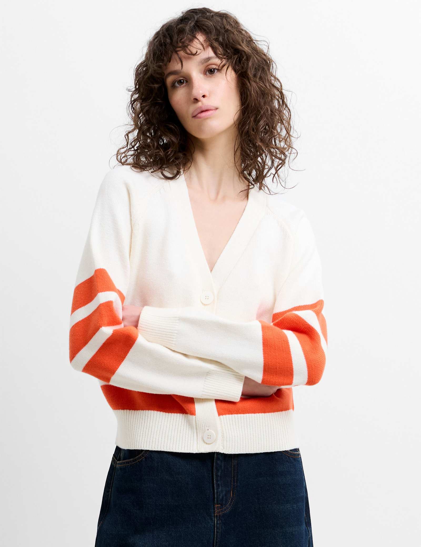 Cotton Rich Striped V-Neck Cardigan - image 4