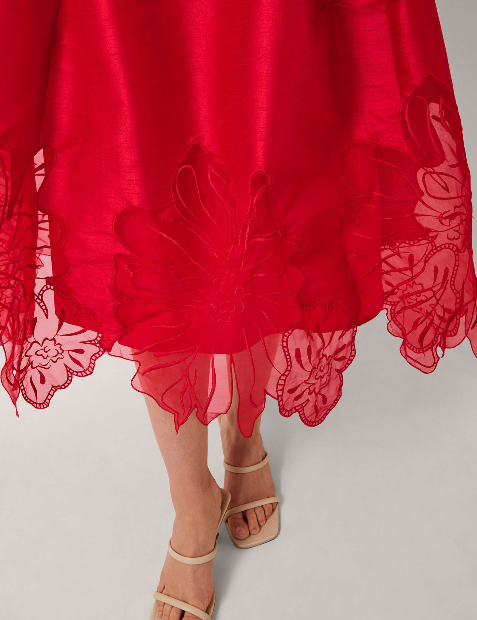Satin Floral Embroidered Cut Work Midi Skater Dress - image 5