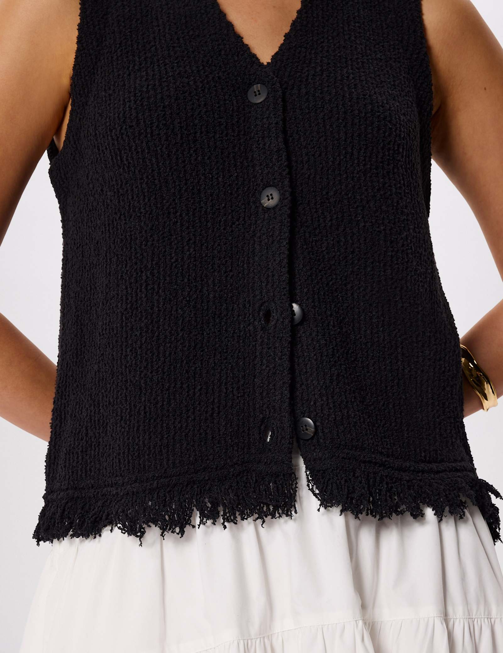 Cotton Rich Fringed Knitted Vest - image 4