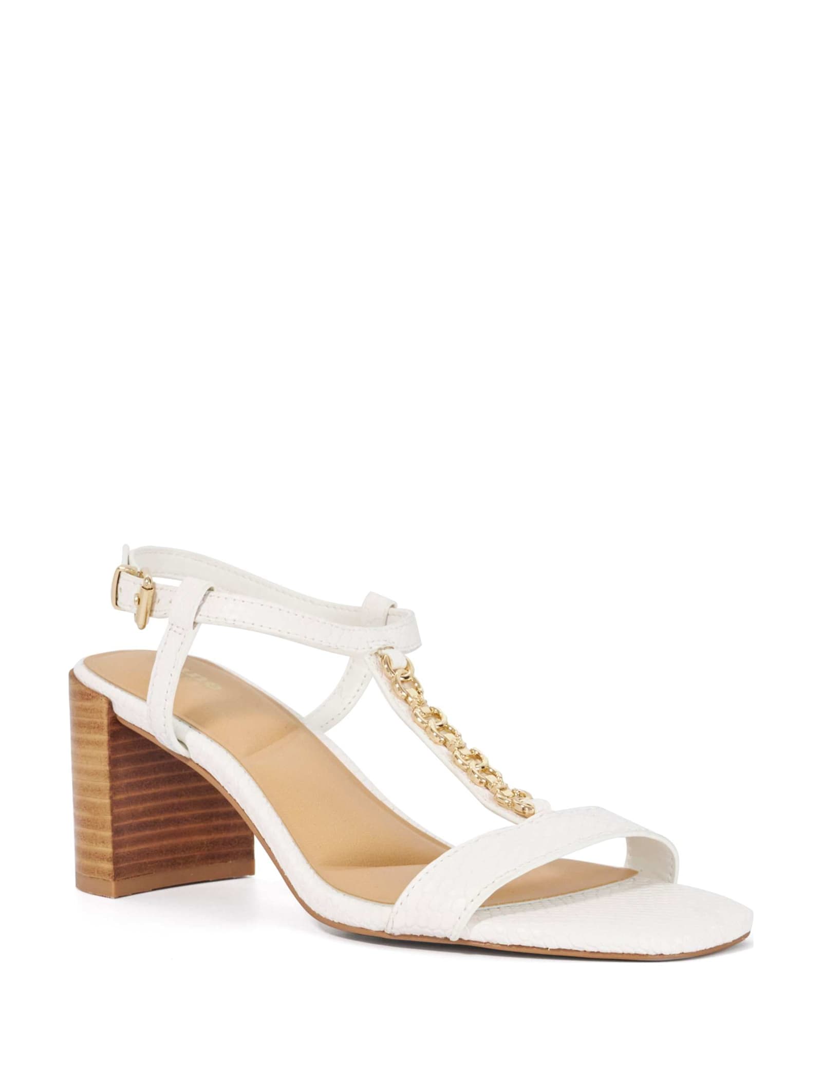 Leather Chain Detail Block Heel Sandals - image 4