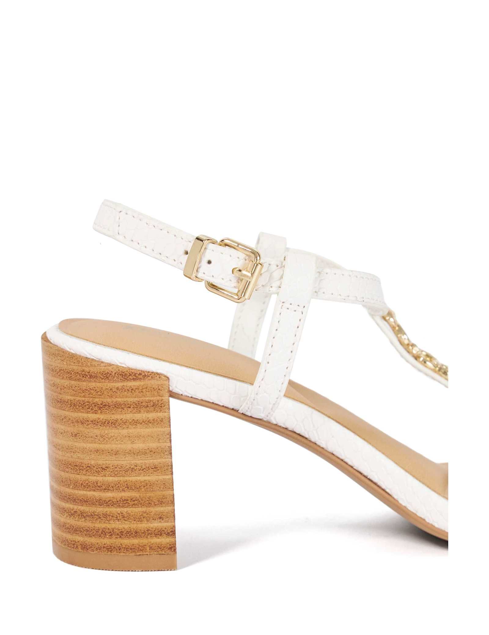 Leather Chain Detail Block Heel Sandals - image 3